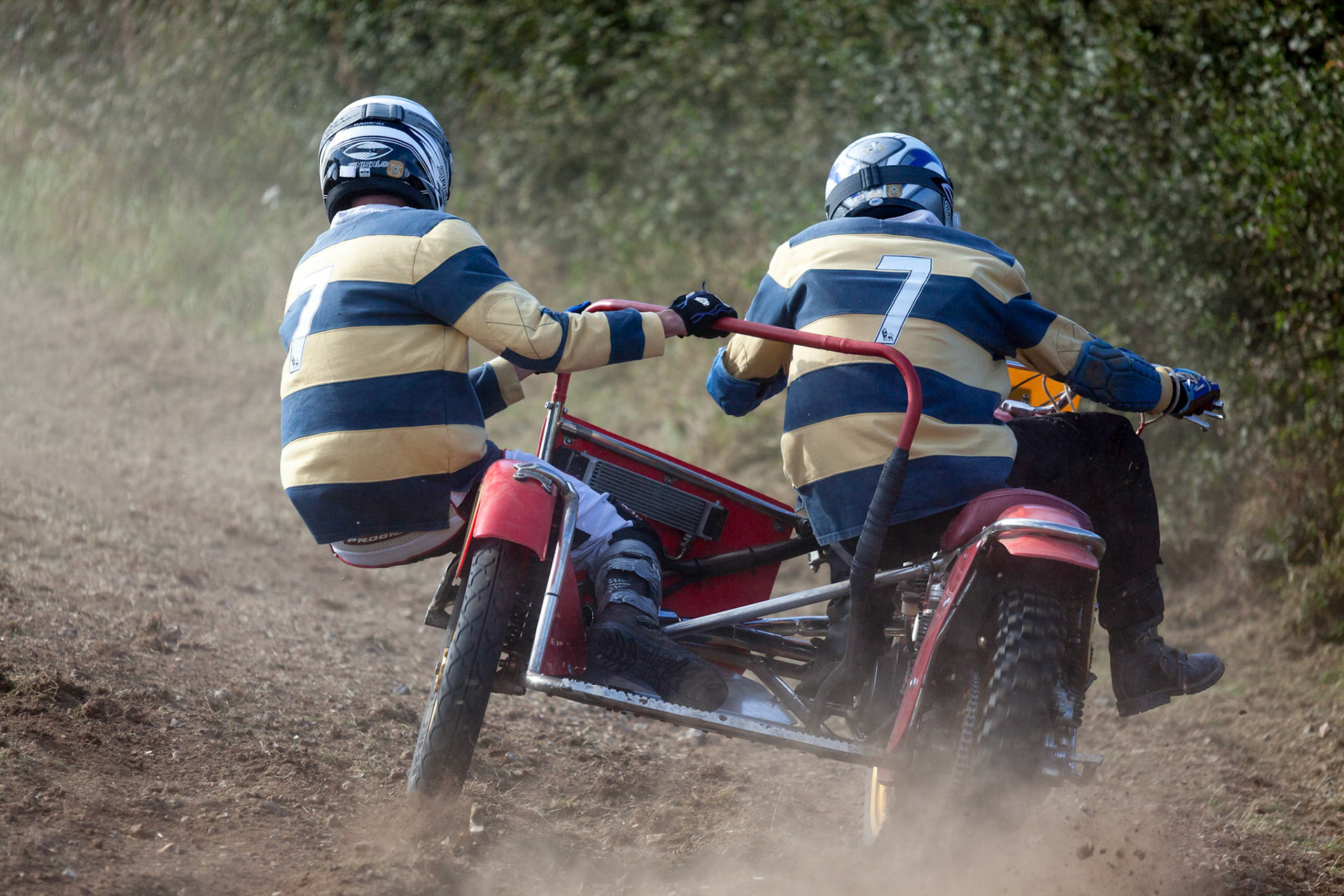 GOODWOOD, WEST SUSSEX/UK - SEPTEMBER 14 : Sidecar Motocross at the Goodwood Revival  on September 14, 2012. Two unidentified people