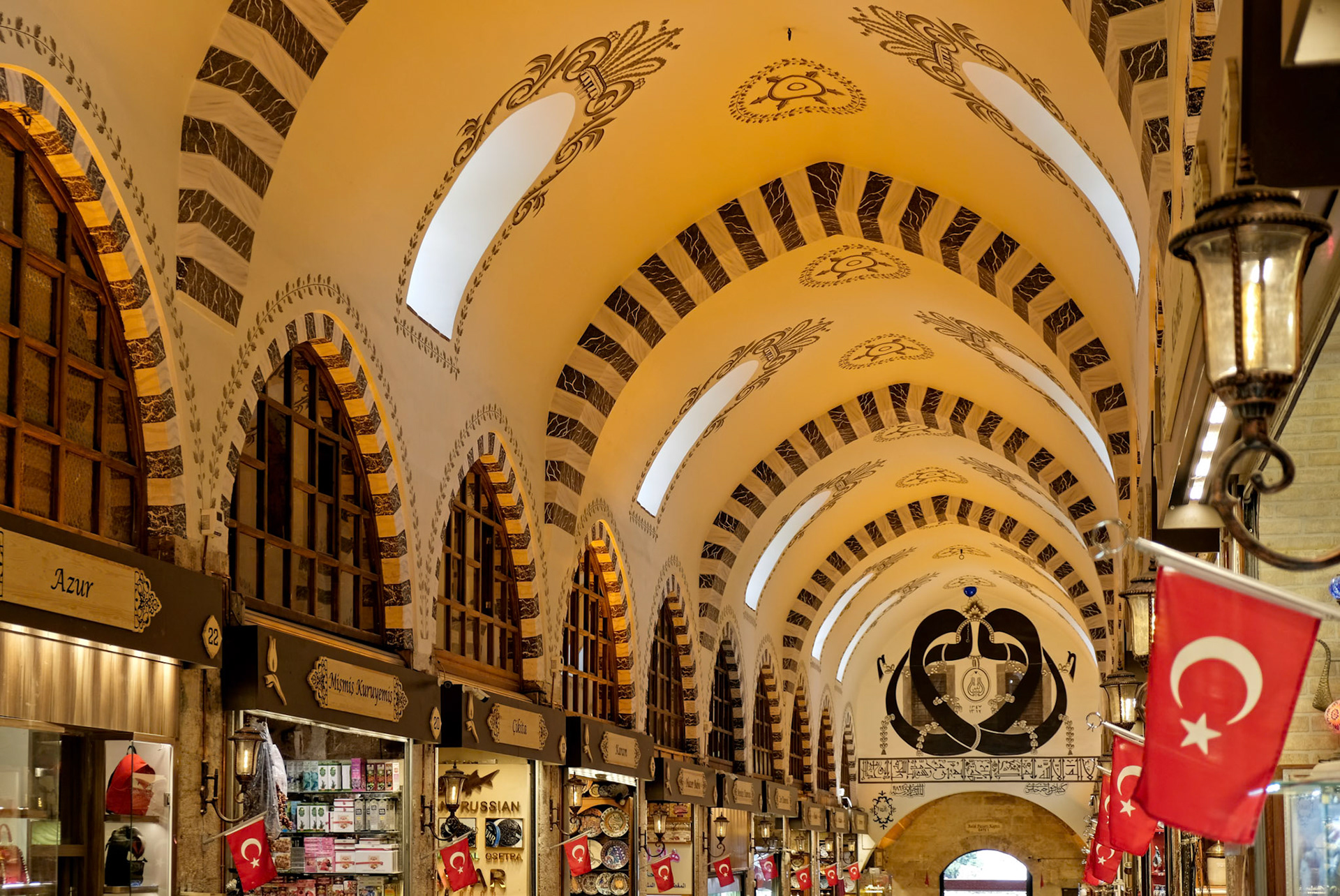 ISTANBUL, TURKEY - MAY 25 : Ornate ceiling of the Spice Bazaar in Istanbul Turkey on May 25, 2018