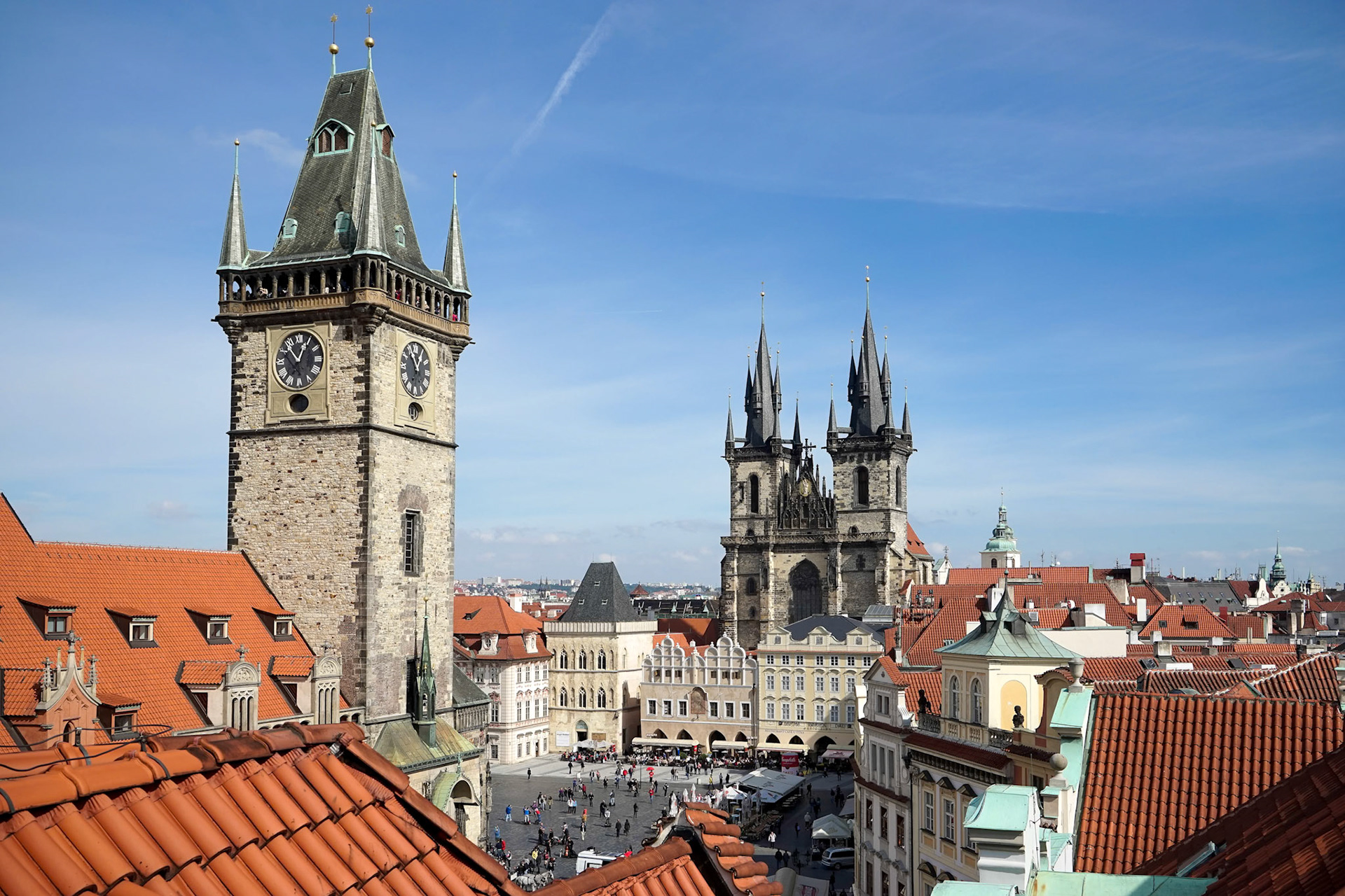 Old City Hall Tower and Church of Our Lady before Tyn in Prague