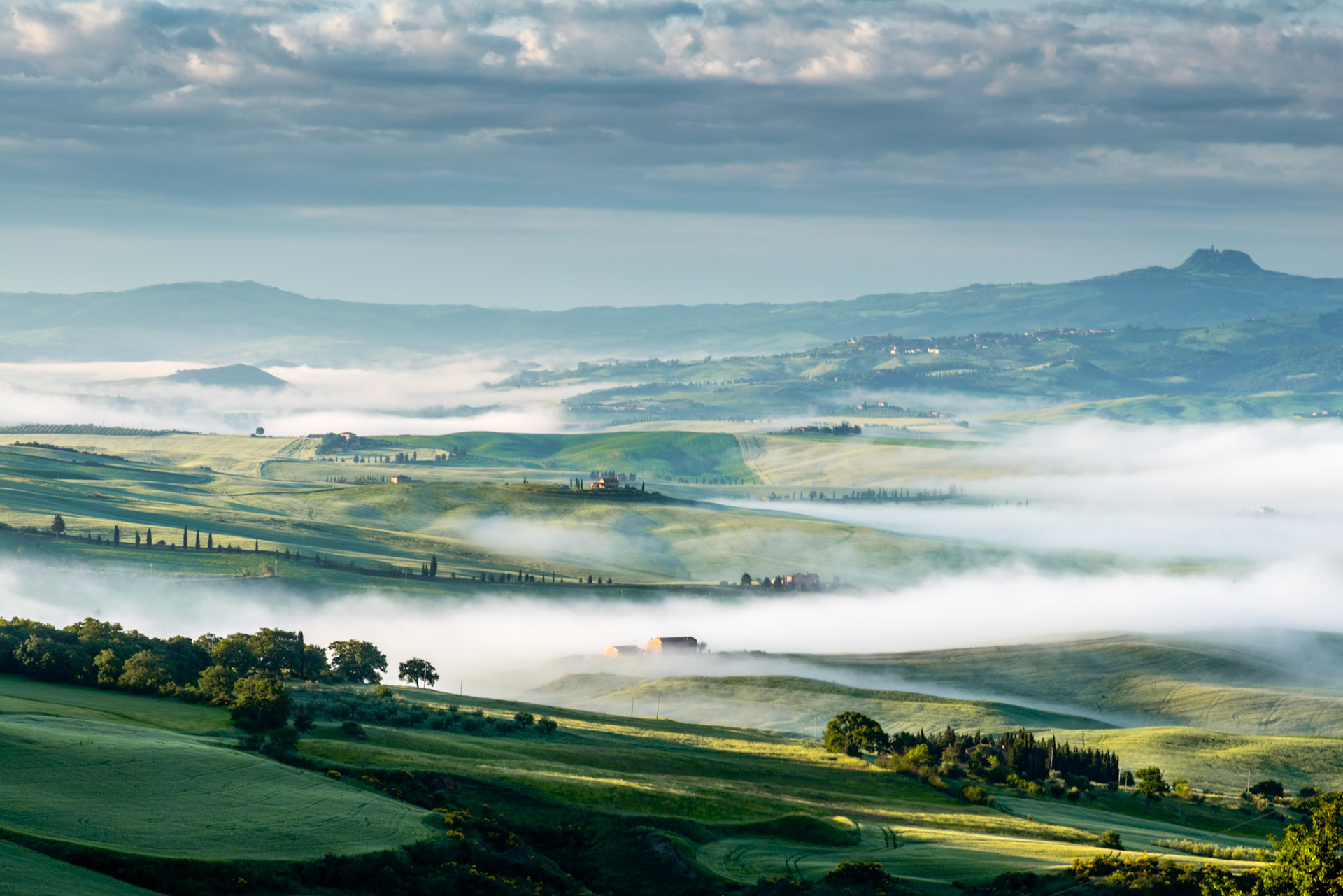 Sunrise over Val d'Orcia in Tuscany