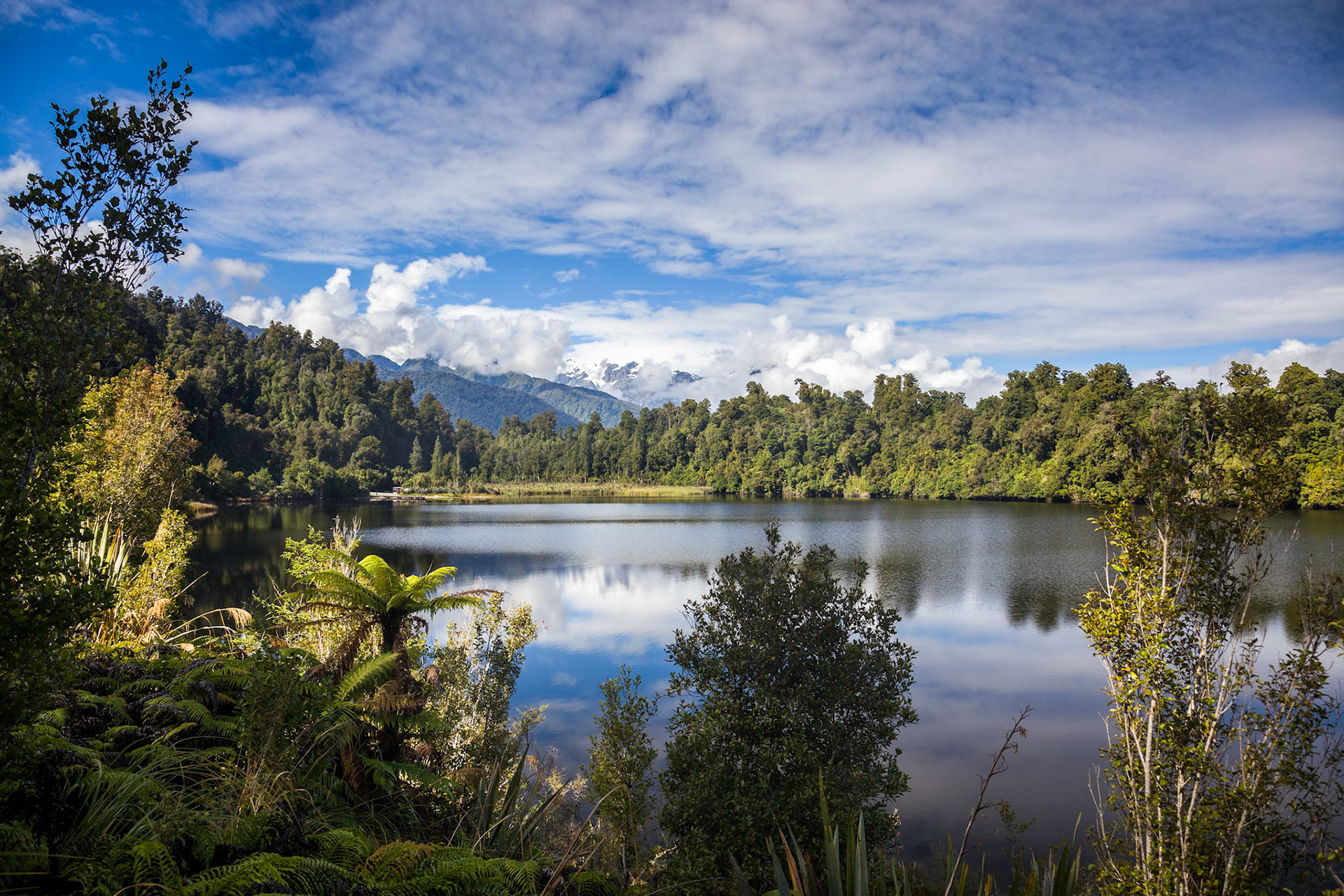 Scenic view of Lake Mapourika in New Zealand
