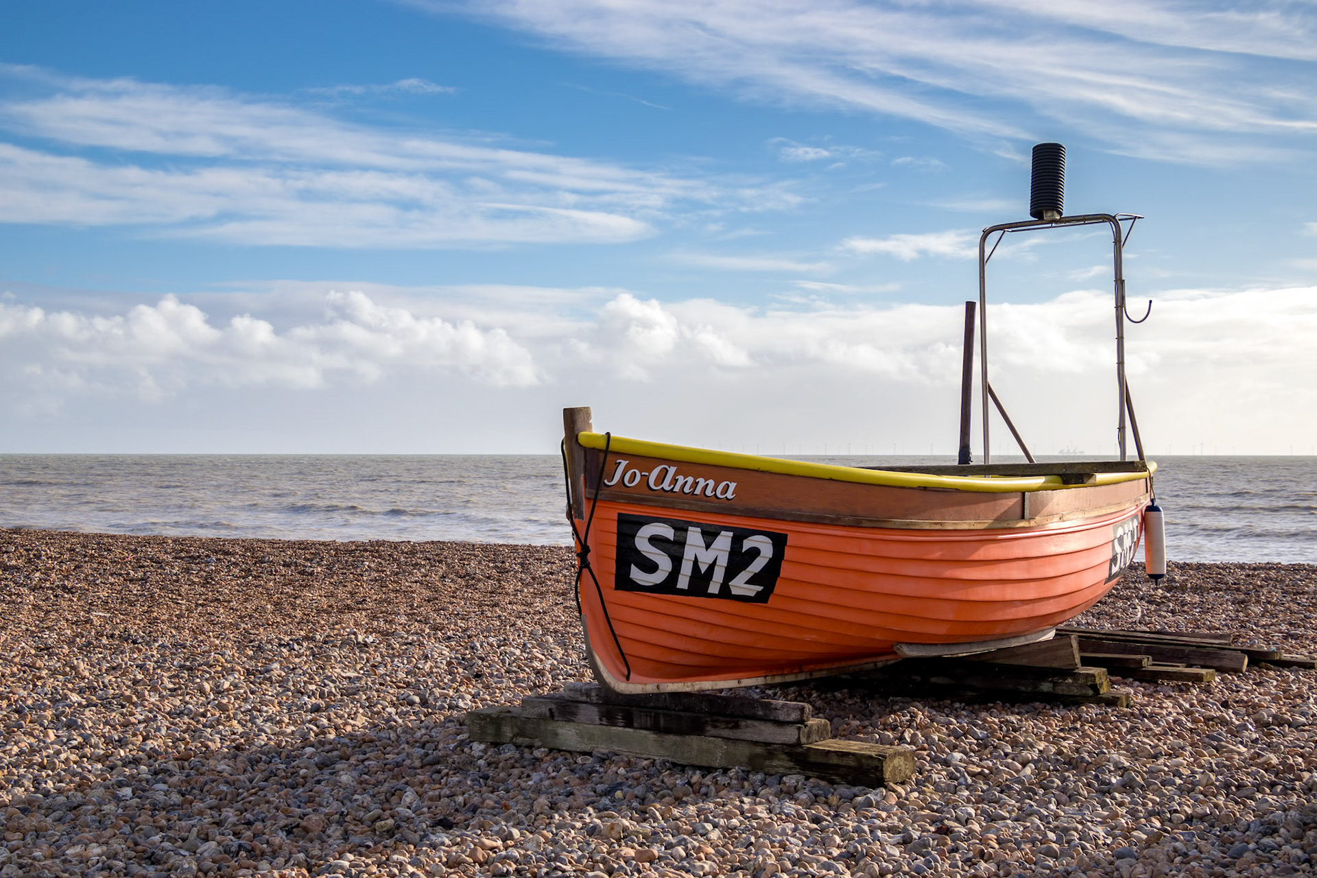 WORTHING, WEST SUSSEX/UK - NOVEMBER 13 : View of a fishing boat on the beach in Worthing West Sussex on November 13, 2018
