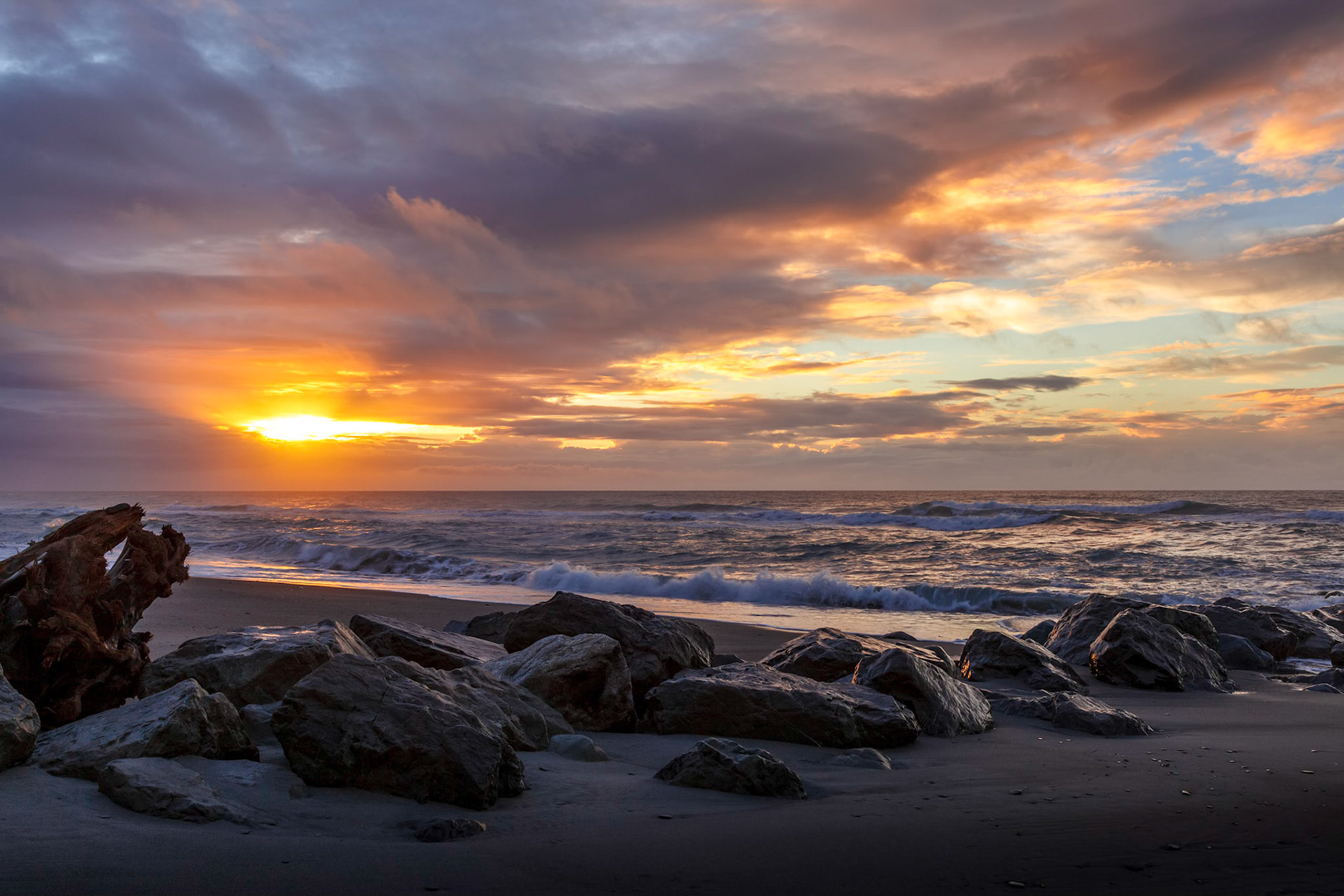 Sunset at Hokitika beach