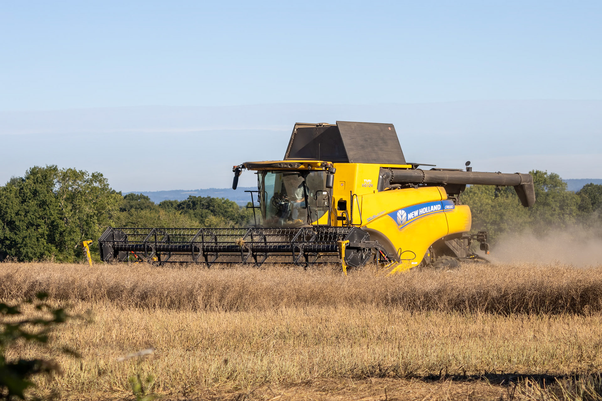 EAST GRINSTEAD, WEST SUSSEX/UK - JULY 30 : Harvesting rape seed on a farm near East Grinstead West Sussex on July 30, 2020. One unidentified person