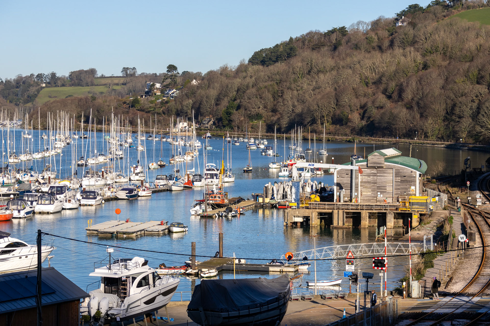 Kingswear, Devon, UK - January 18. View along the River Dart from Kingswear, Devon on January 18, 2024