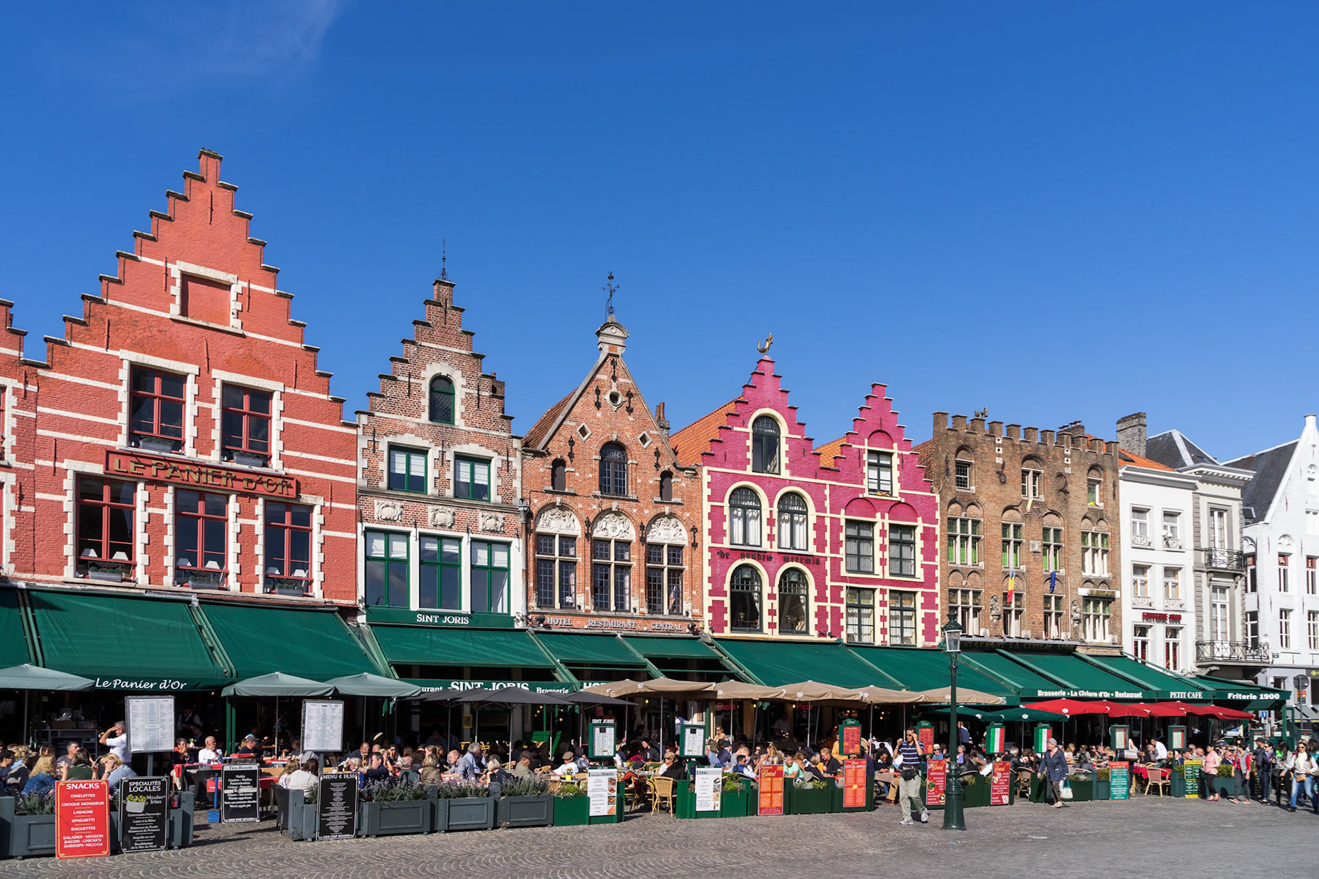 Historic Gabled Buildings and Cafes in Market Square Bruges