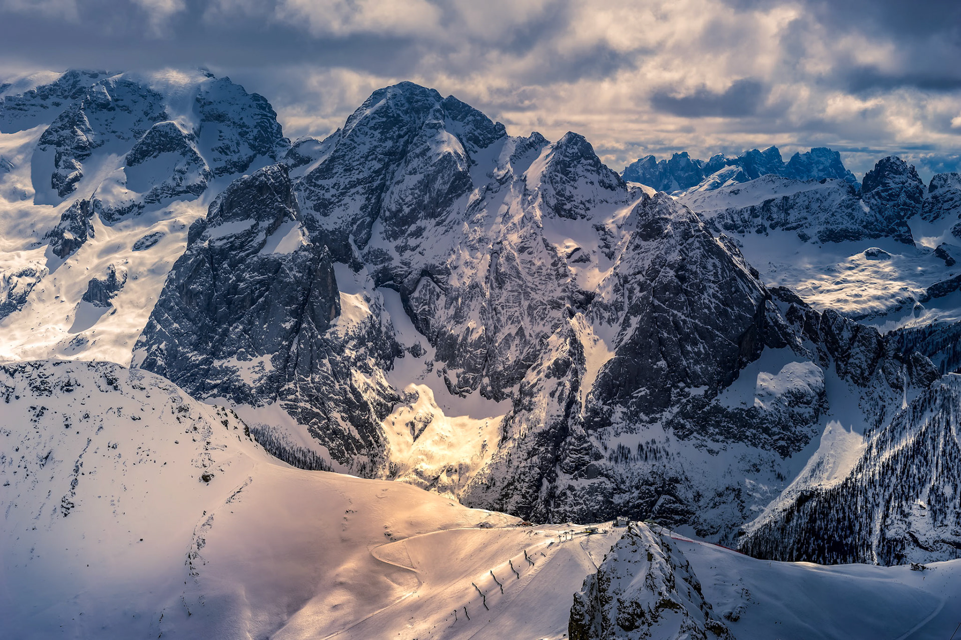 View from Sass Pordoi in the Upper Part of Val di Fassa