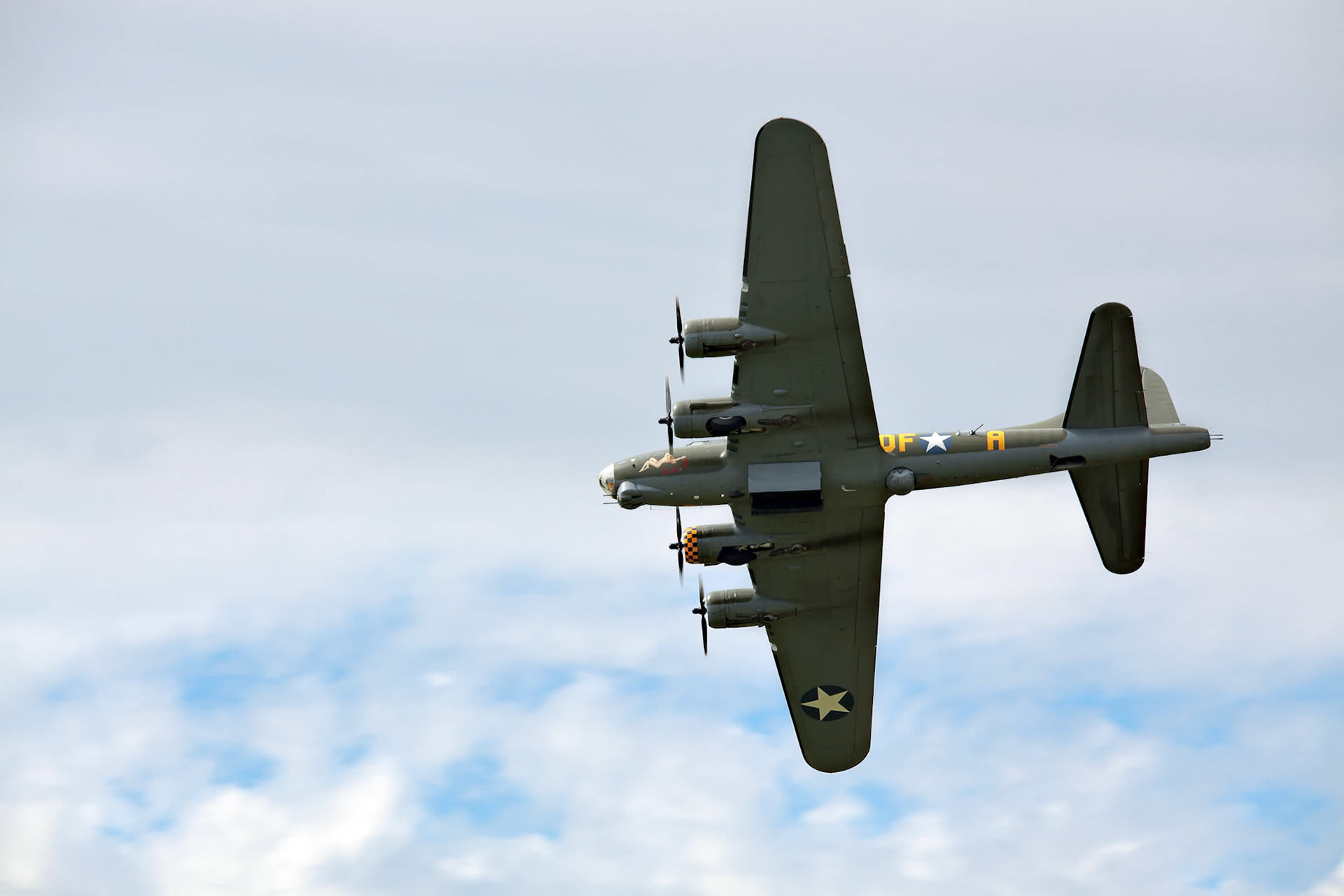 Memphis Belle Boeing B 17 Bomber Flying over Shoreham Airfield