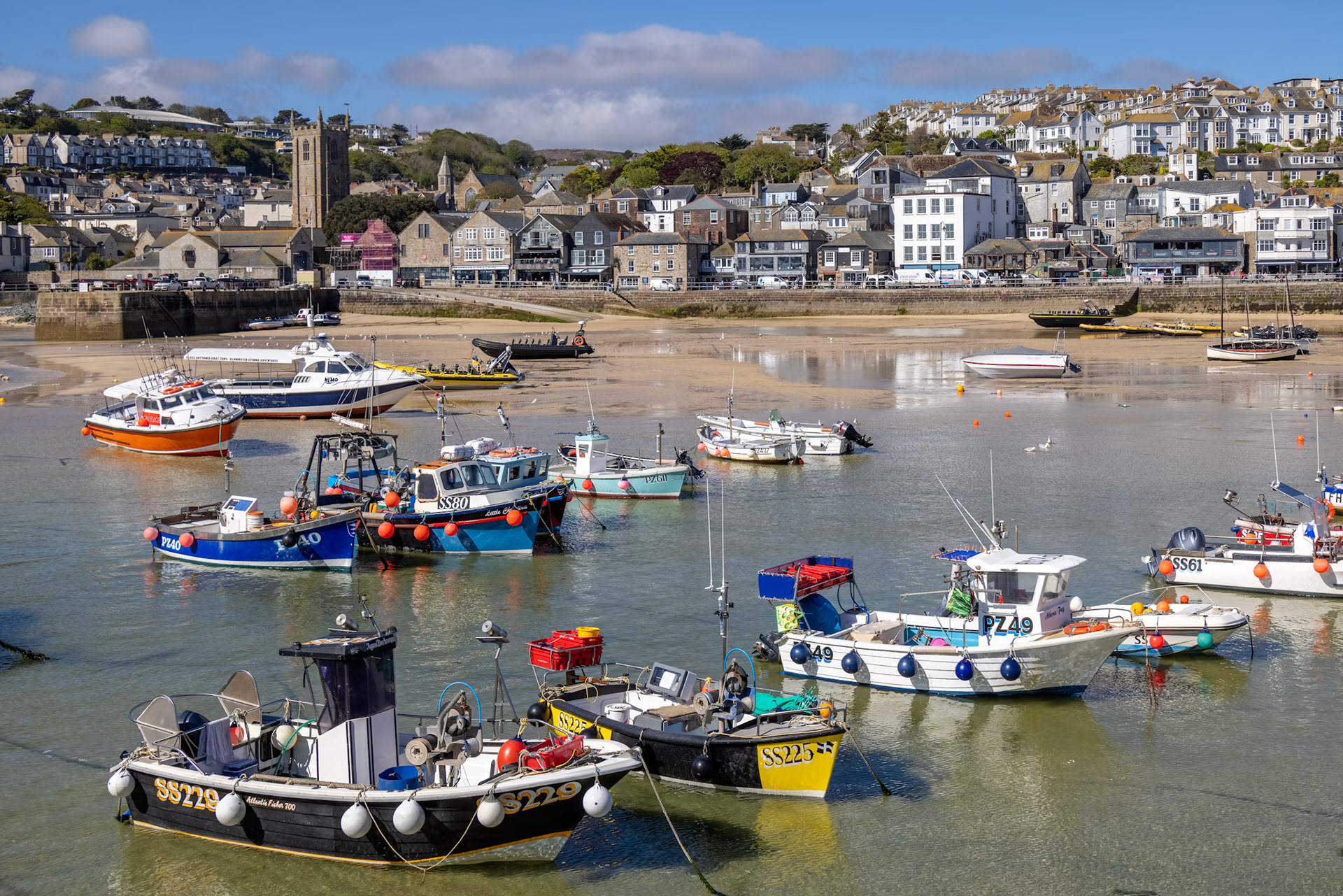 ST IVES, CORNWALL, UK - MAY 13 : View of boats at St Ives, Cornwall on May 13, 2021