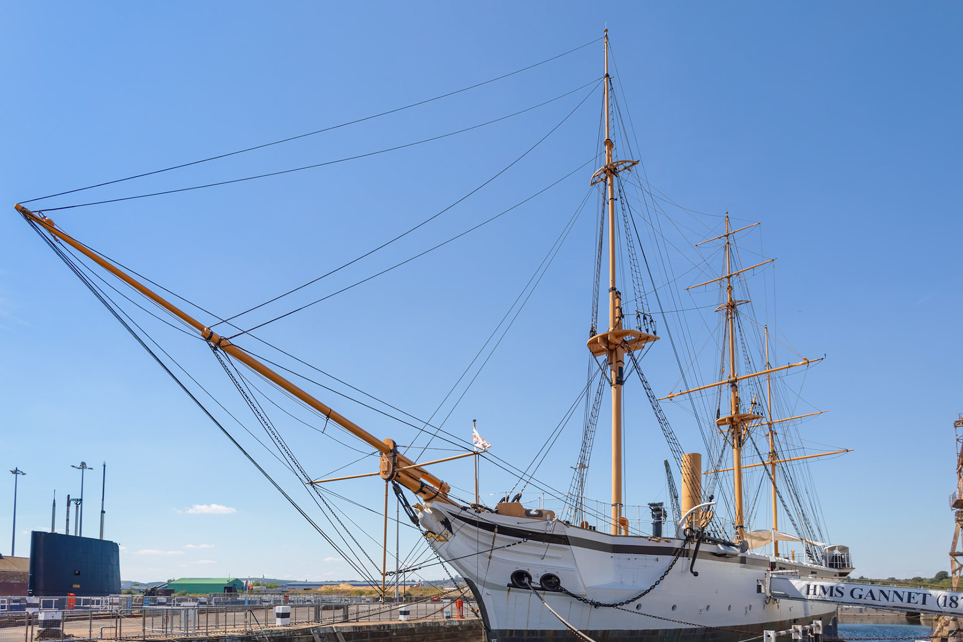 CHATHAM, KENT, UK, AUGUST 9. View of HMS Gannet in Chatham, Kent, UK on August 09, 2024