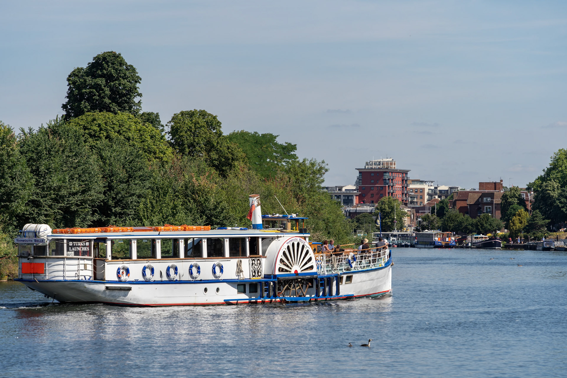 Surbiton Surrey, UK - July 15, 2022 : Yarmouth Belle en route from Hampton Court to Kingston on July 15, 2022. Unidentified people