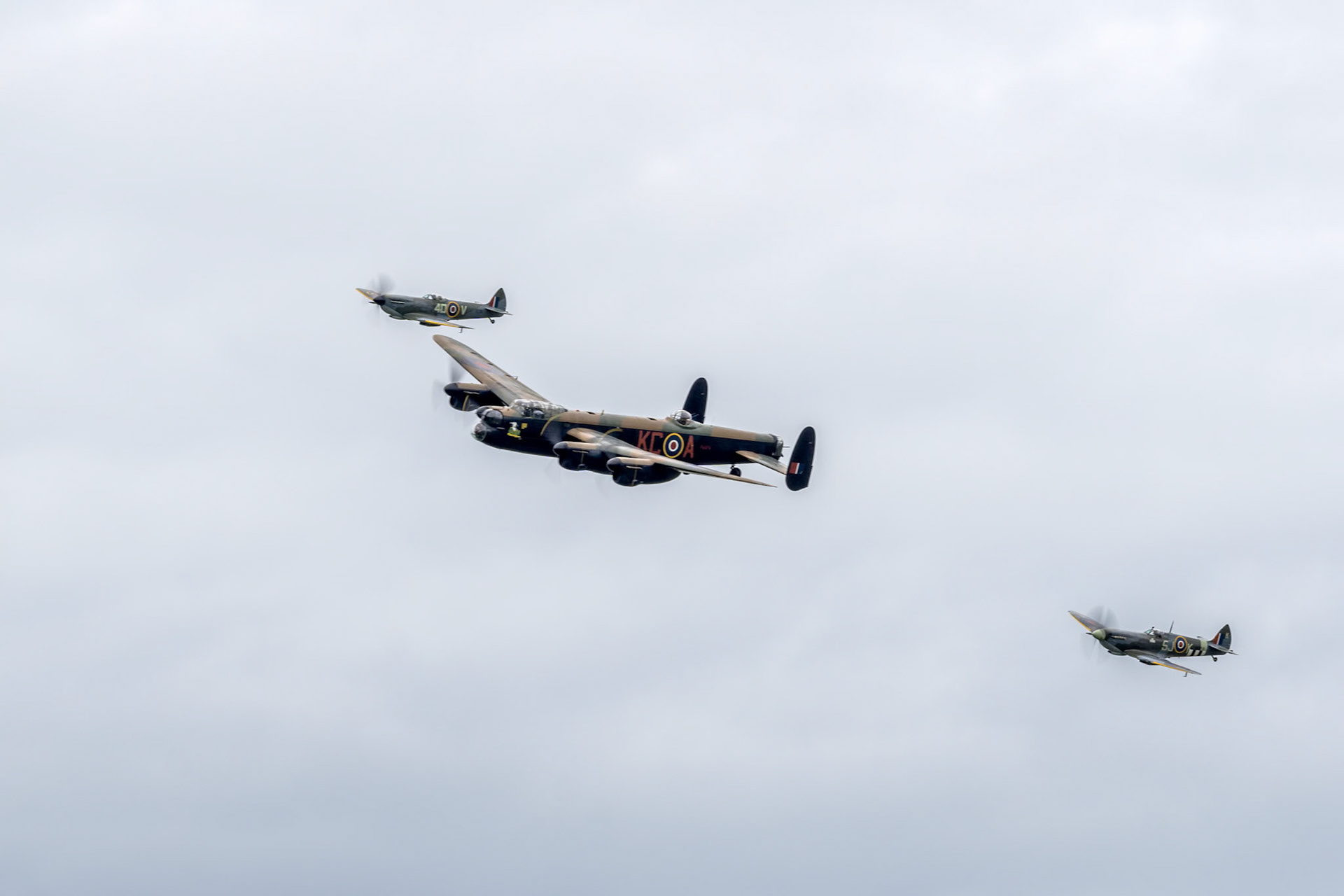 Avro Lancaster Flanked by Two Spitfires