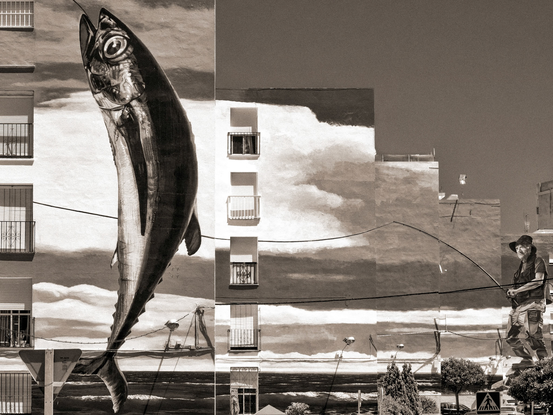 Fishing Day Mural by Jose Fernandez Rios in Estepona