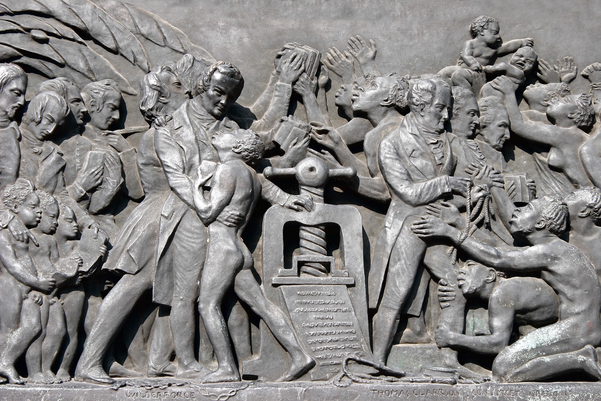 Stone Relief Depicting Wilberforce and the Freedom from Slavery