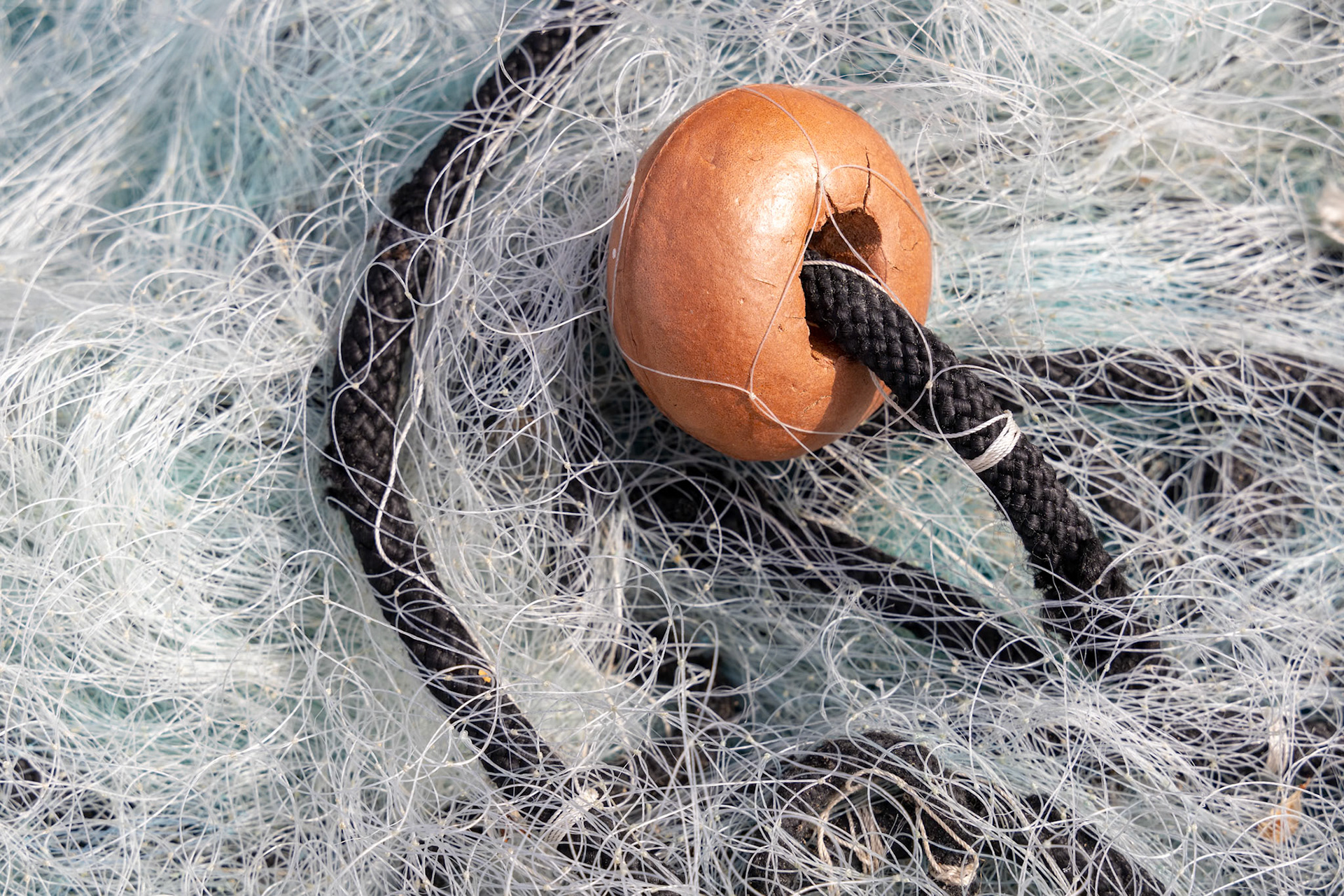 LERICI, LIGURIA/ITALY  - APRIL 21 : Fishing net and float in the harbour in Lerici Liguria Italy on April 21, 2019