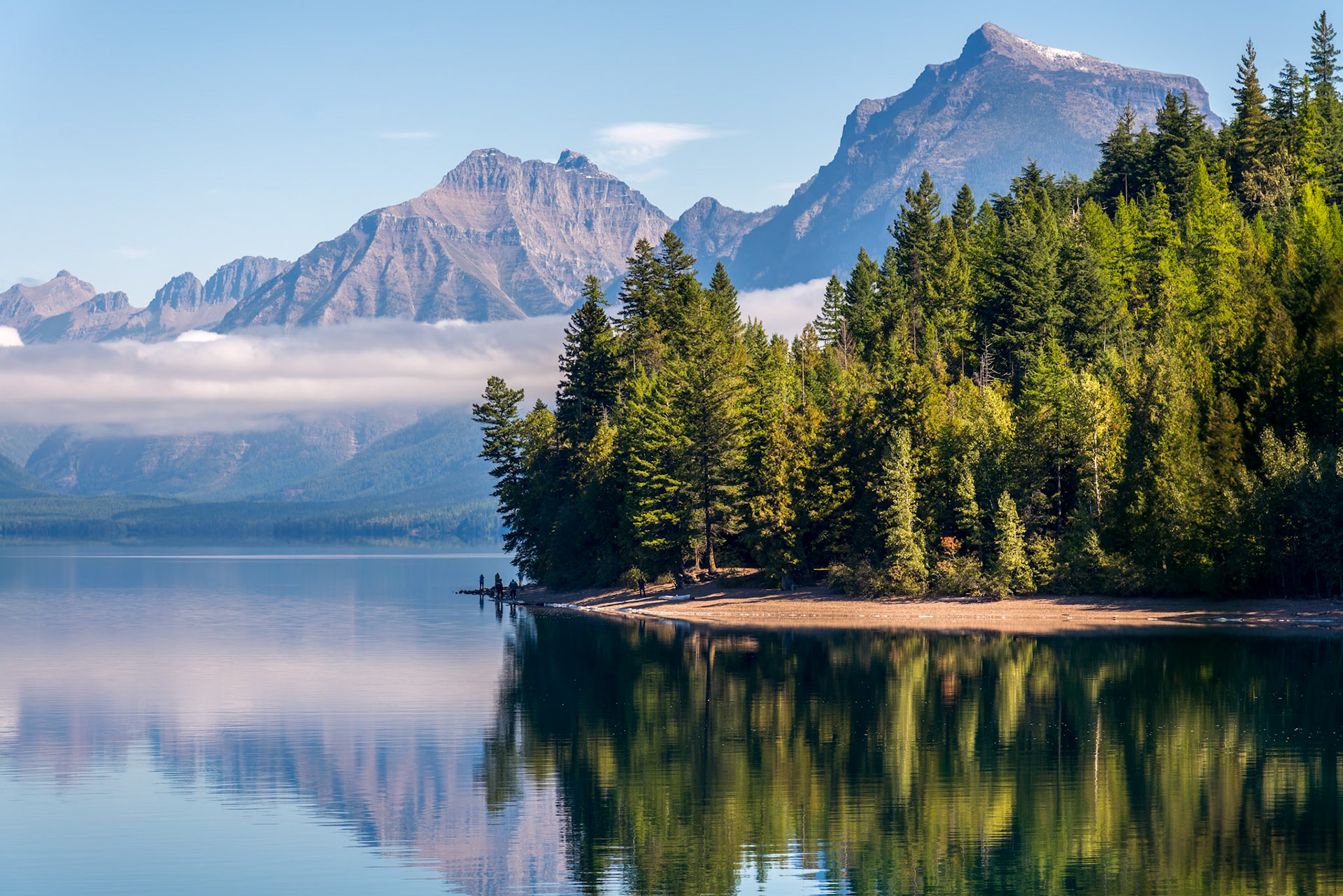 LAKE MCDONALD, MONTANA/USA - SEPTEMBER 20 : View of Lake McDonald in Montana on September 20, 2013. Unidentified people.