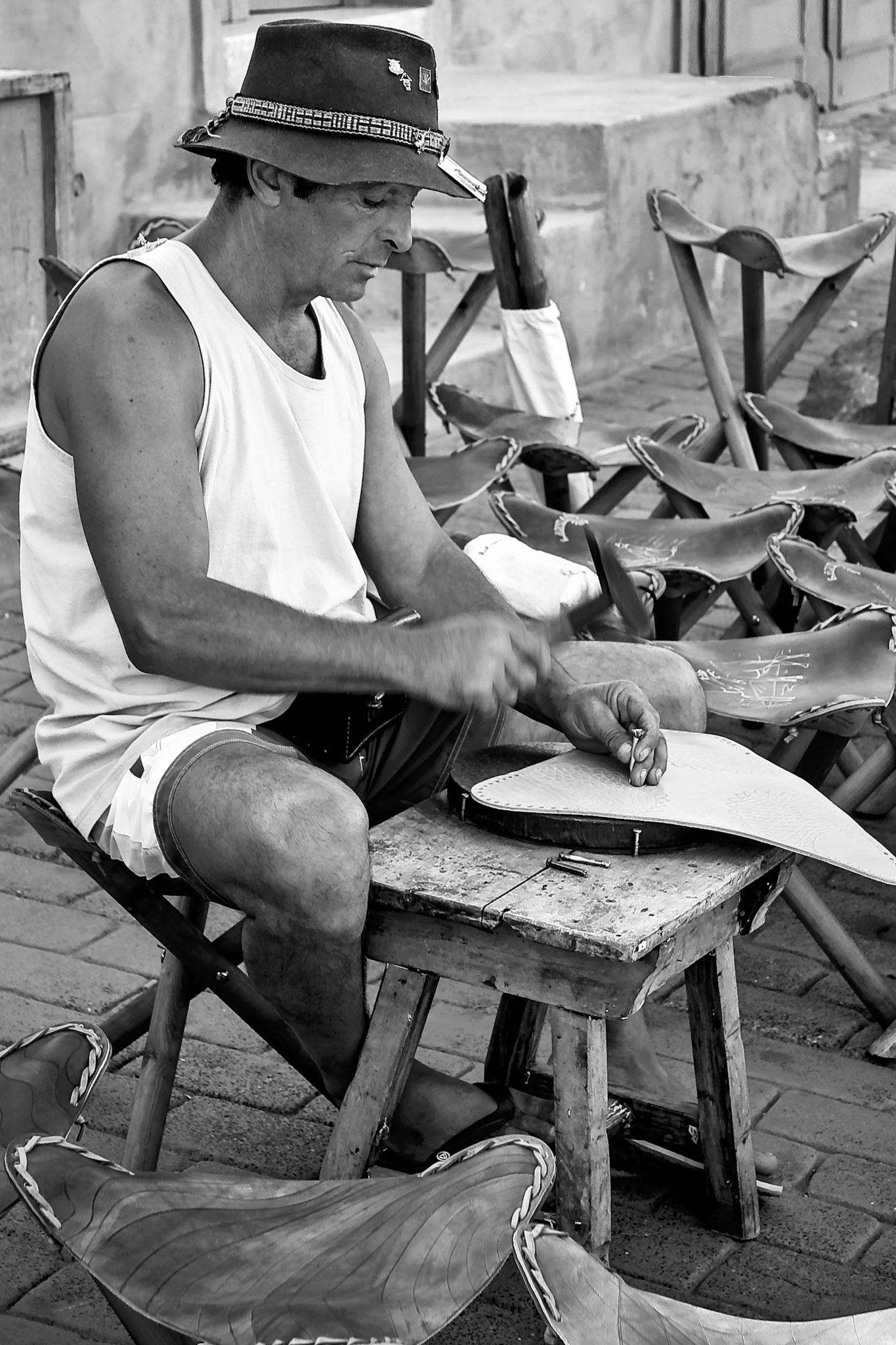 Man Making Stools in Lanzarote