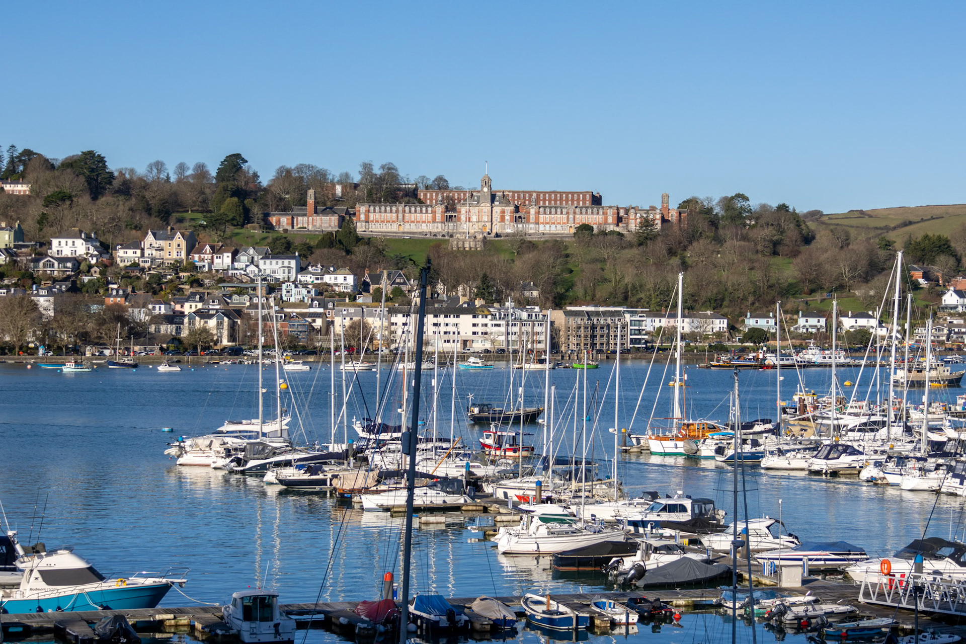 Kingswear, Devon, UK - January 18. View along the River Dart from Kingswear, Devon on January 18, 2024