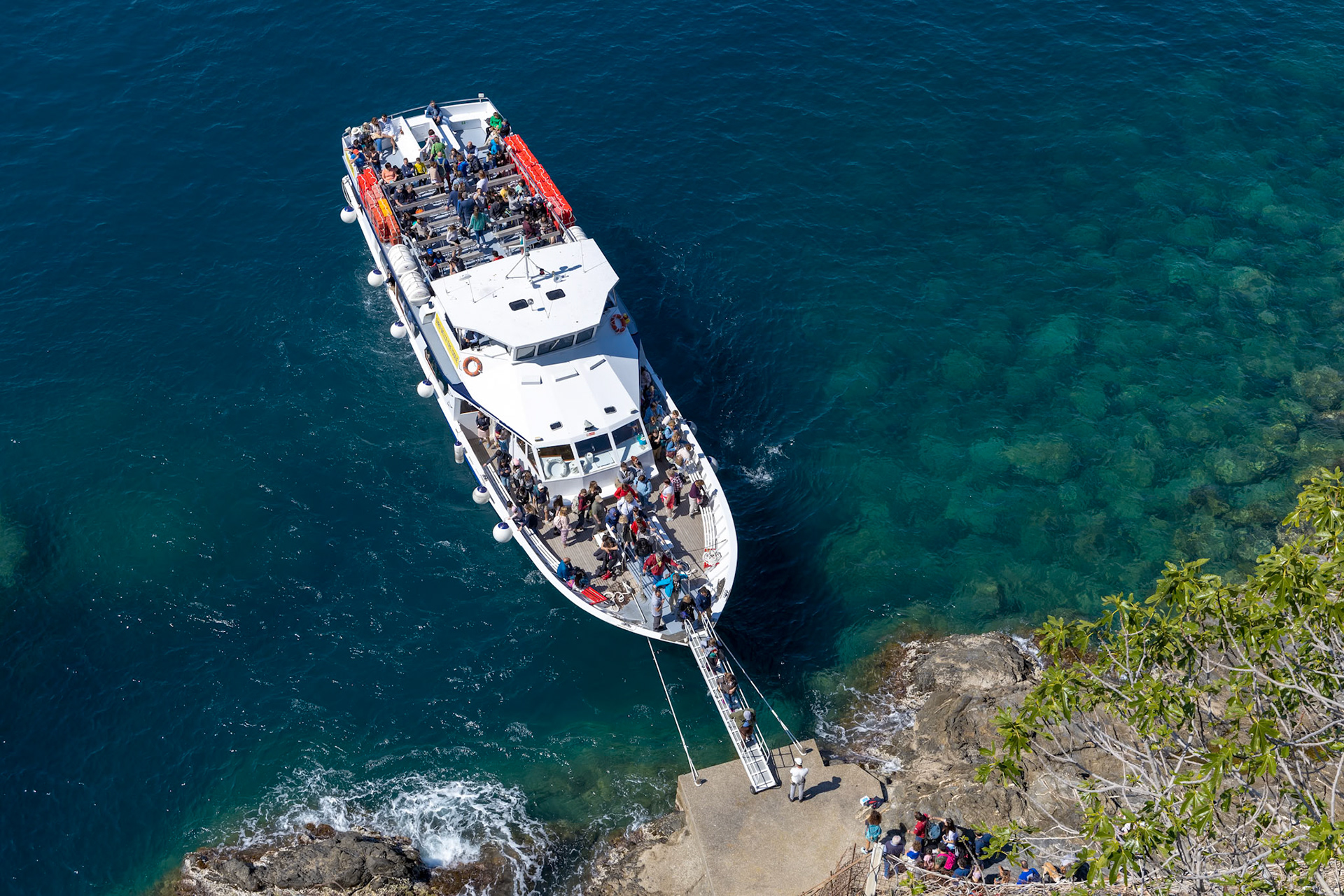 LA SPEZIA, LIGURIA/ITALY  - APRIL 20 : Passenger ferry moored in La Spezia Liguria Italy on April 20, 2019. Unidentified people