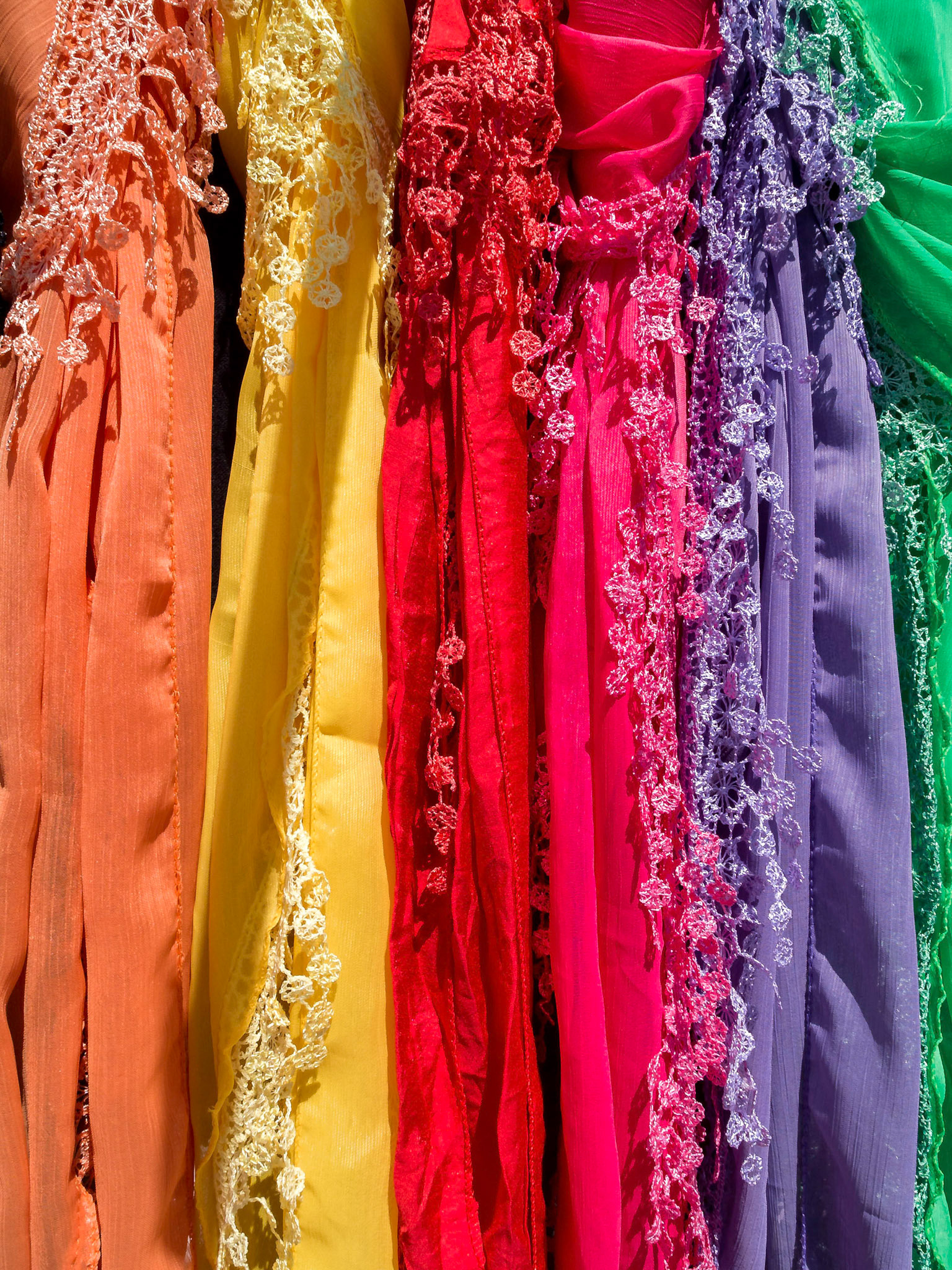 Silk Scarves on Display at a Market Stall in Fuengirola