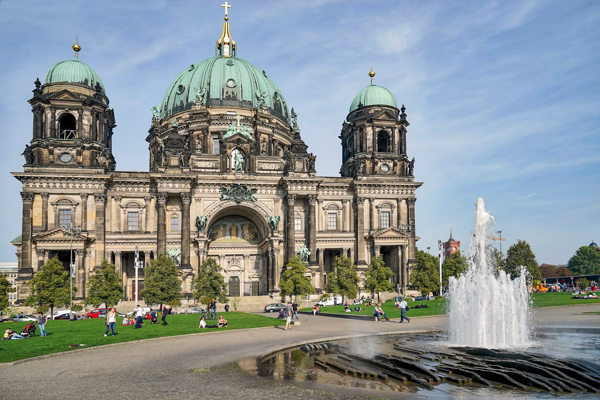 People Relaxing in Front of Berlin Cathedral