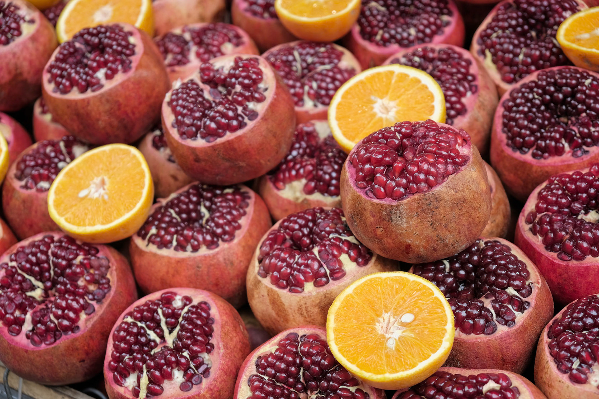 ISTANBUL, TURKEY - MAY 25 : Pomegranates for sale in the Grand Bazaar in Istanbul Turkey on May 25, 2018
