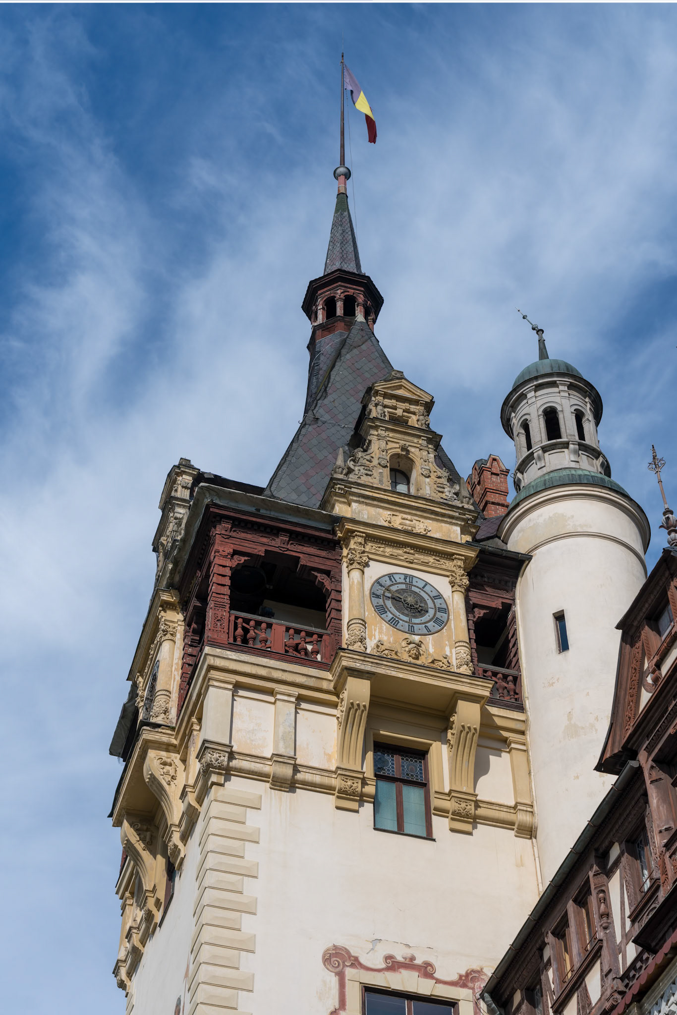 SINAIA, WALLACHIA/ROMANIA - SEPTEMBER 21 : Exterior view of Peles Castle in Sinaia Wallachia Romania on September 21, 2018