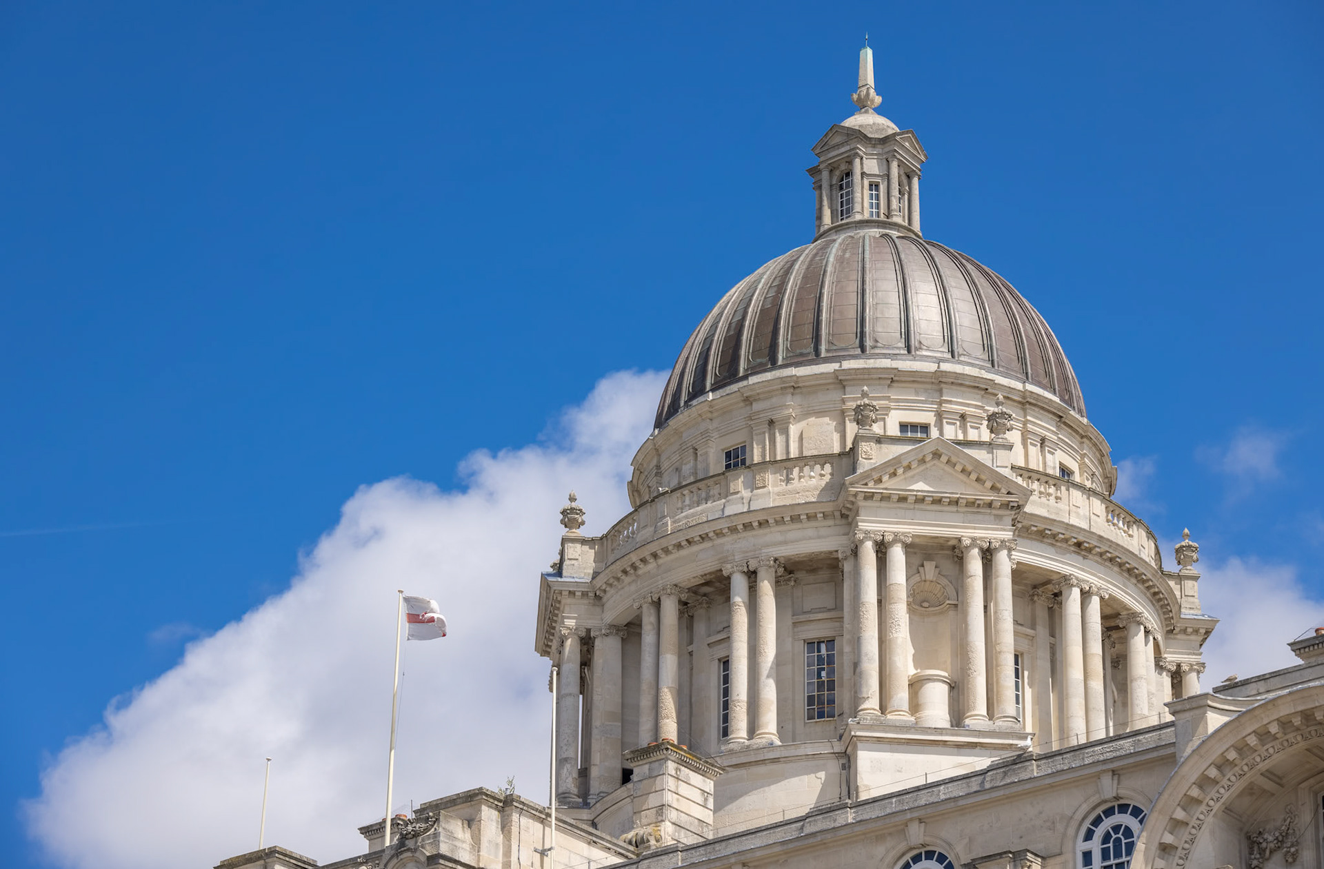 LIVERPOOL, UK - JULY 14 : Port of Liverpool Building, Mann Island, Liverpool, England on July 14, 2021.