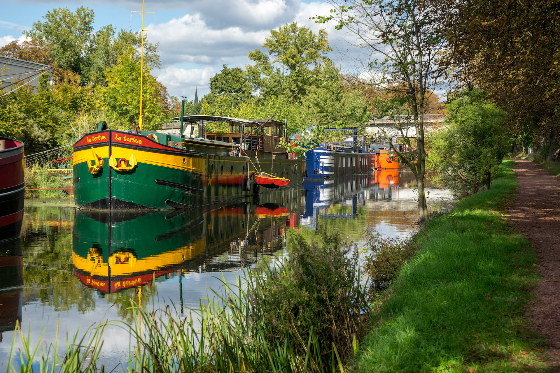 Barges moored in Metz Lorraine Moselle France
