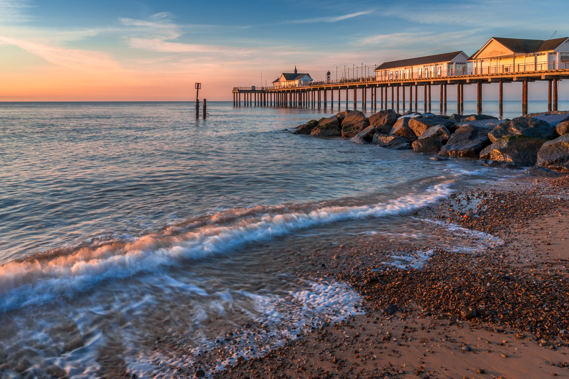 SOUTHWOLD, SUFFOLK/UK - MAY 24 : Sunrise over Southwold Pier in Suffolk on May 24, 2017
