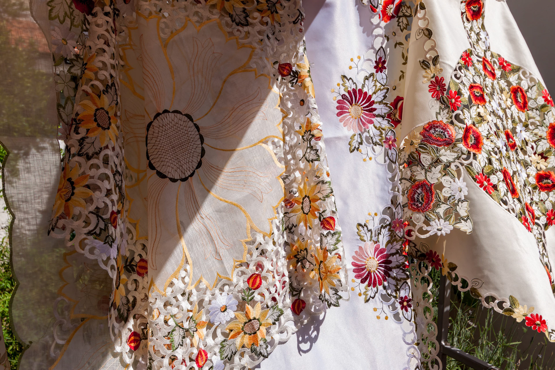 OMODHOS, CYPRUS, GREECE - JULY 21 : Tablecloths for sale in Omodhos Cyprus on July 21, 2009