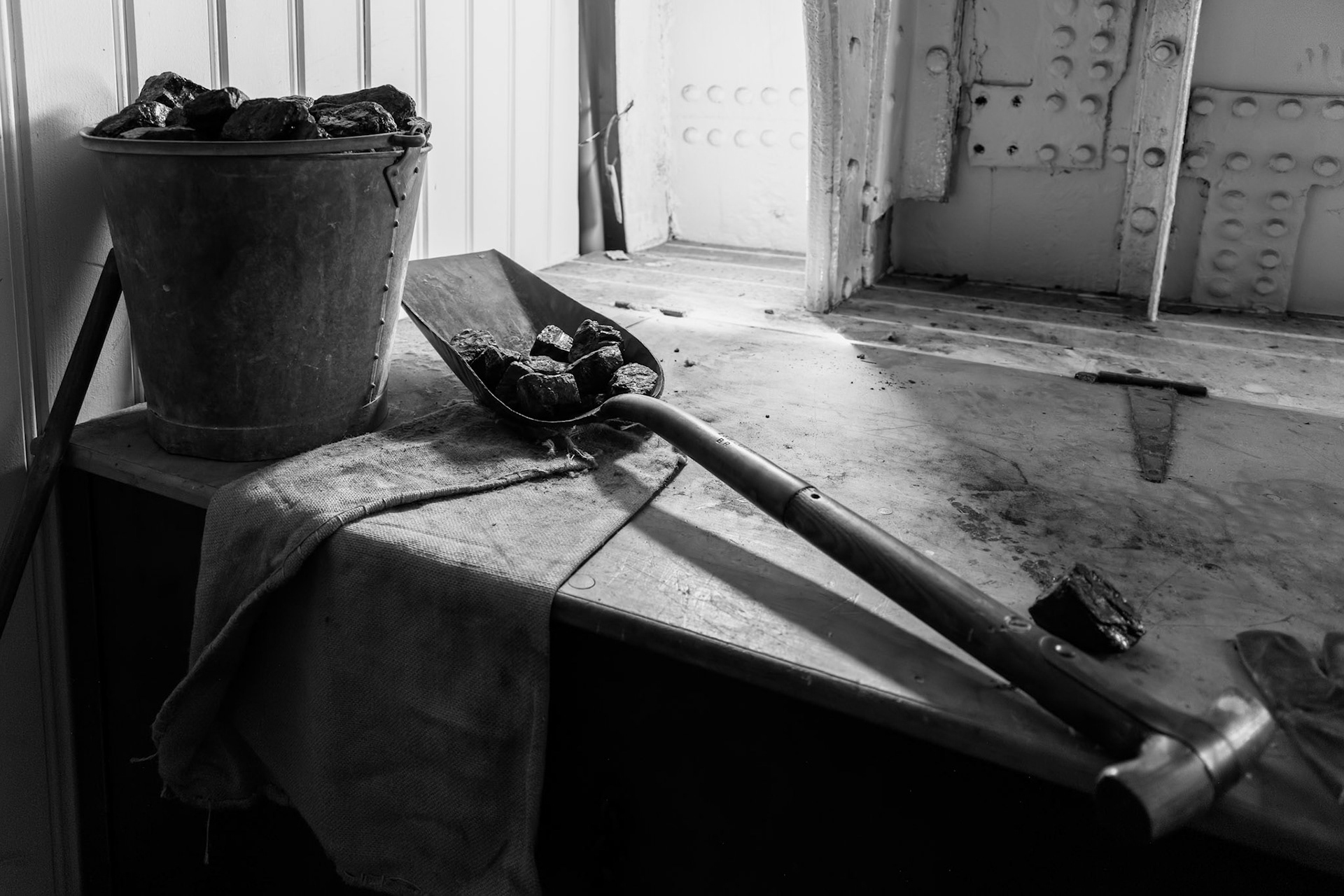 BRISTOL, UK - MAY 14 : Shovel and coal bucket on the SS Great Britain in dry dock in Bristol on May 14, 2019