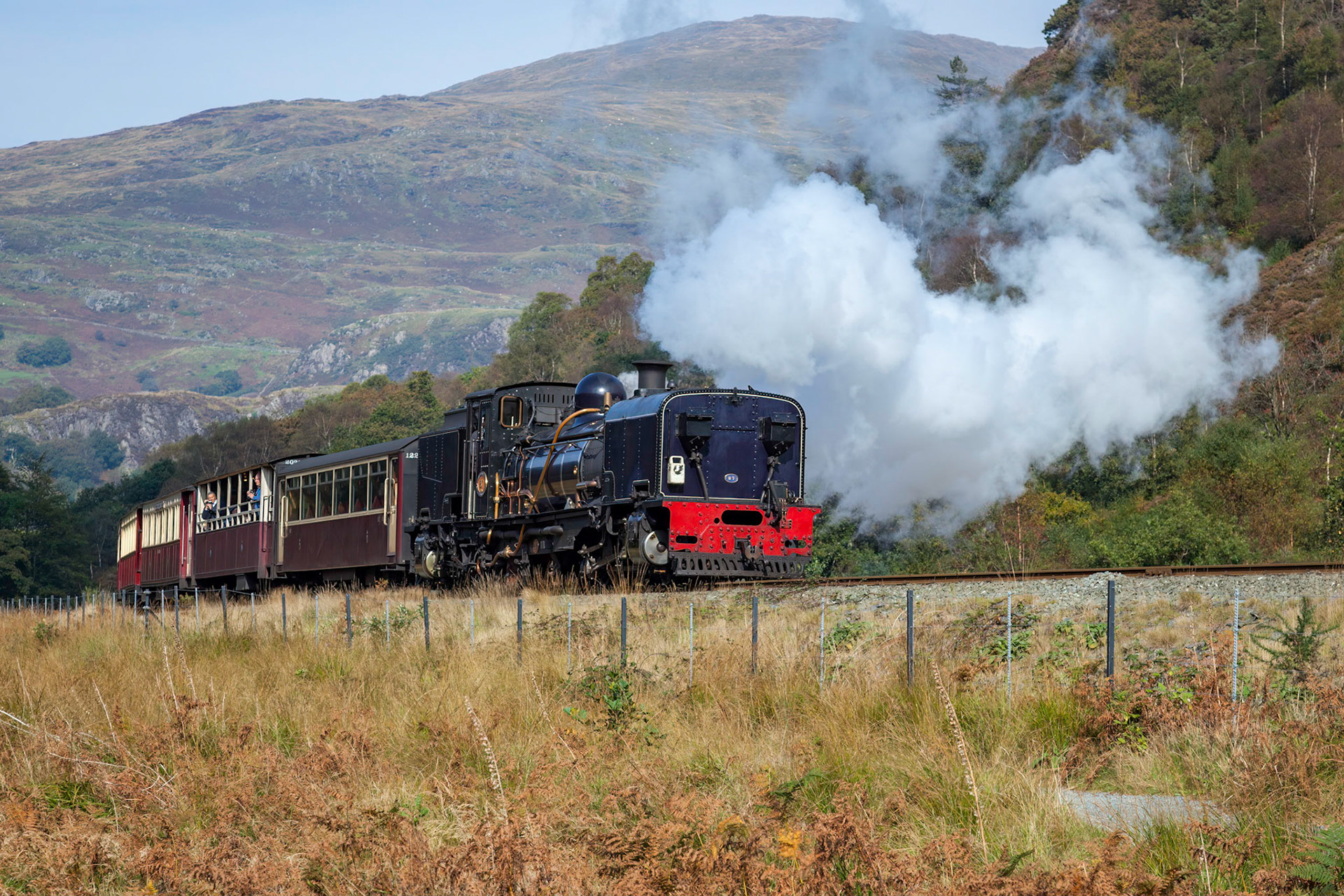 Welsh Highland Railway by the Glaslyn River in Wales