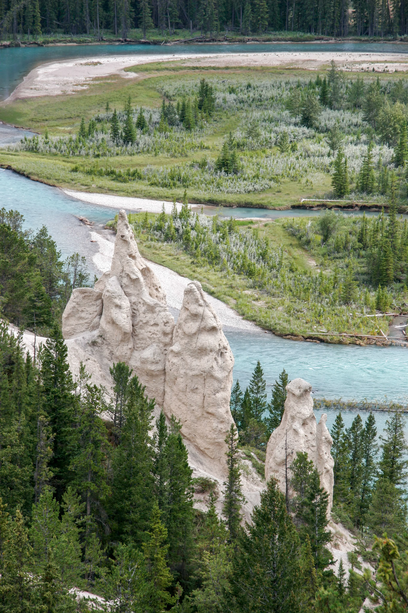 BANFF, ALBERTA/CANADA - AUGUST 7 : Bow River and the Hoodoos near Banff in the Canadian Rockies Alberta  on August 7, 2007