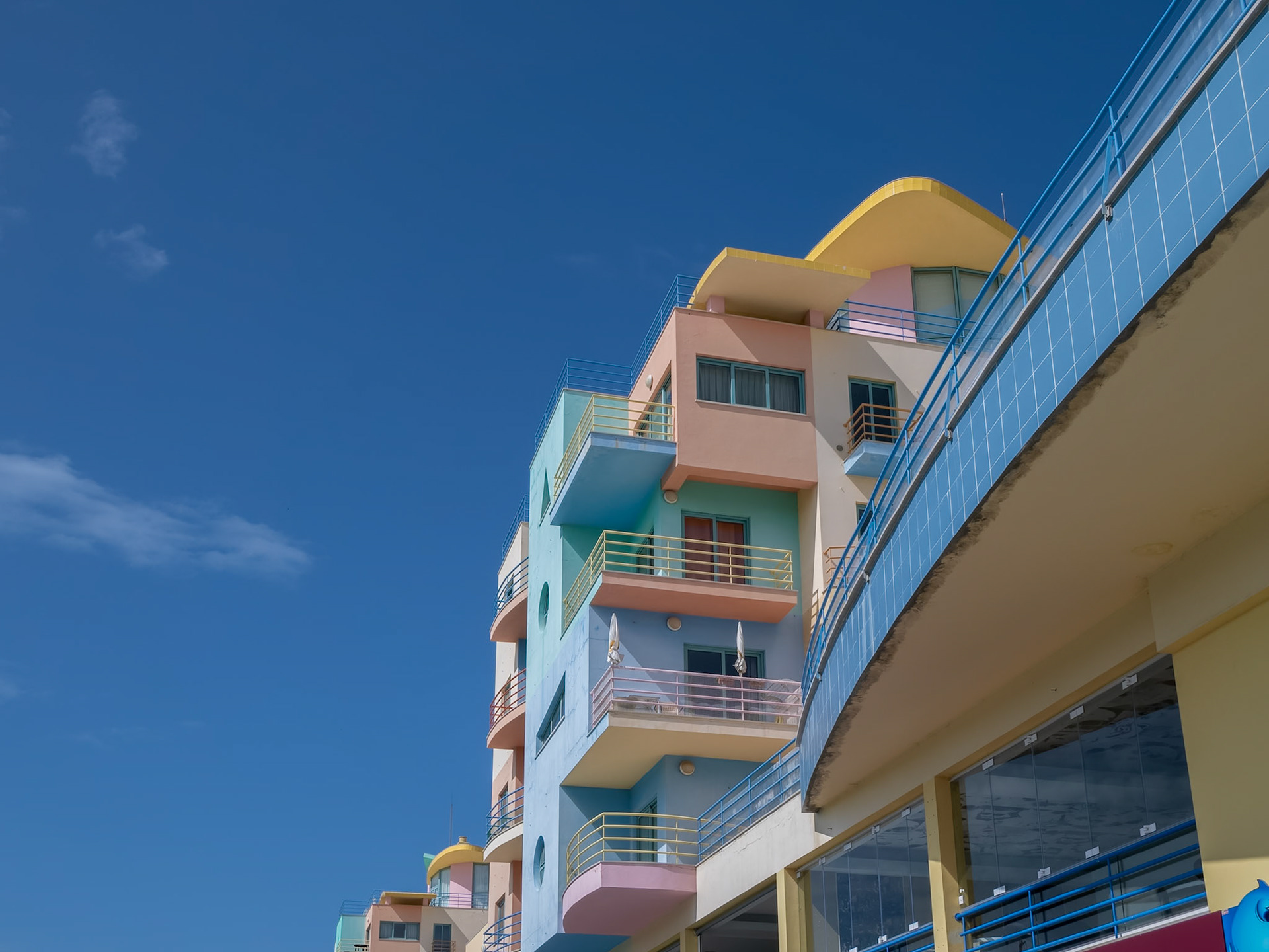 ALBUFEIRA, SOUTHERN ALGARVE/PORTUGAL - MARCH 10 : Colourful Buildings at the Marina in Albufeira Portugal on March 10, 2018
