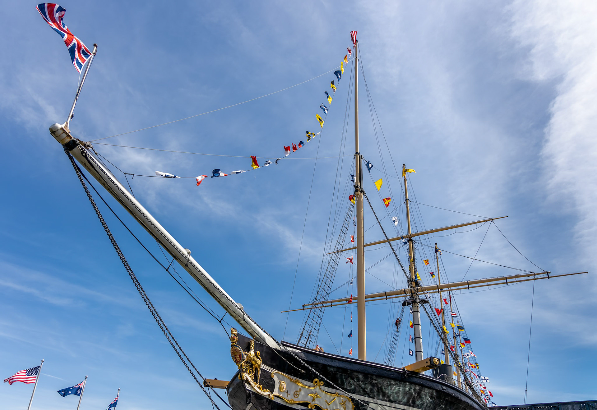 BRISTOL, UK - MAY 14 : View of the SS Great Britain in dry dock in Bristol on May 14, 2019. Two unidentified people