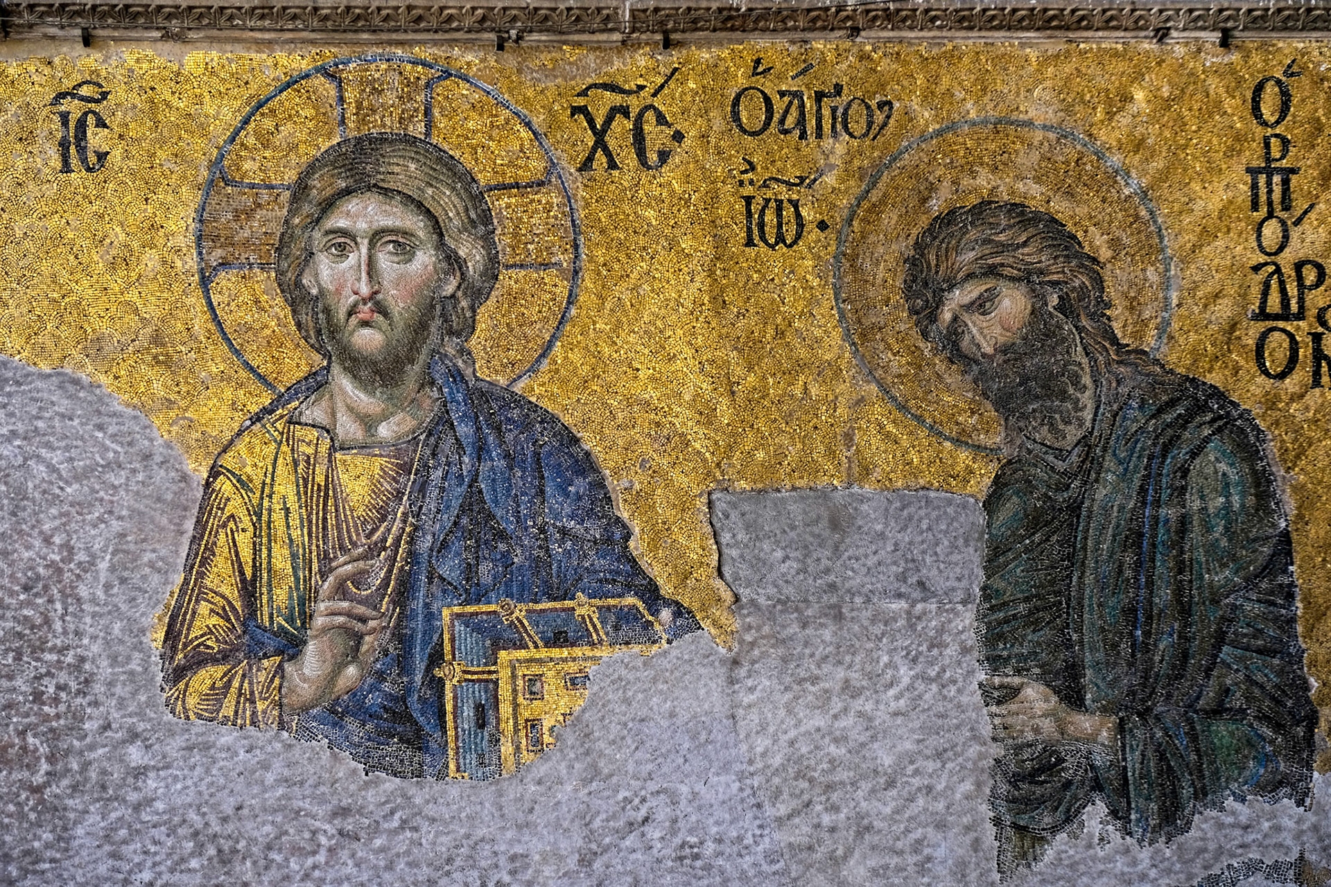 ISTANBUL, TURKEY - MAY 26 : Example of Christian art in Hagia Sophia Museum in Istanbul Turkey on May 26, 2018