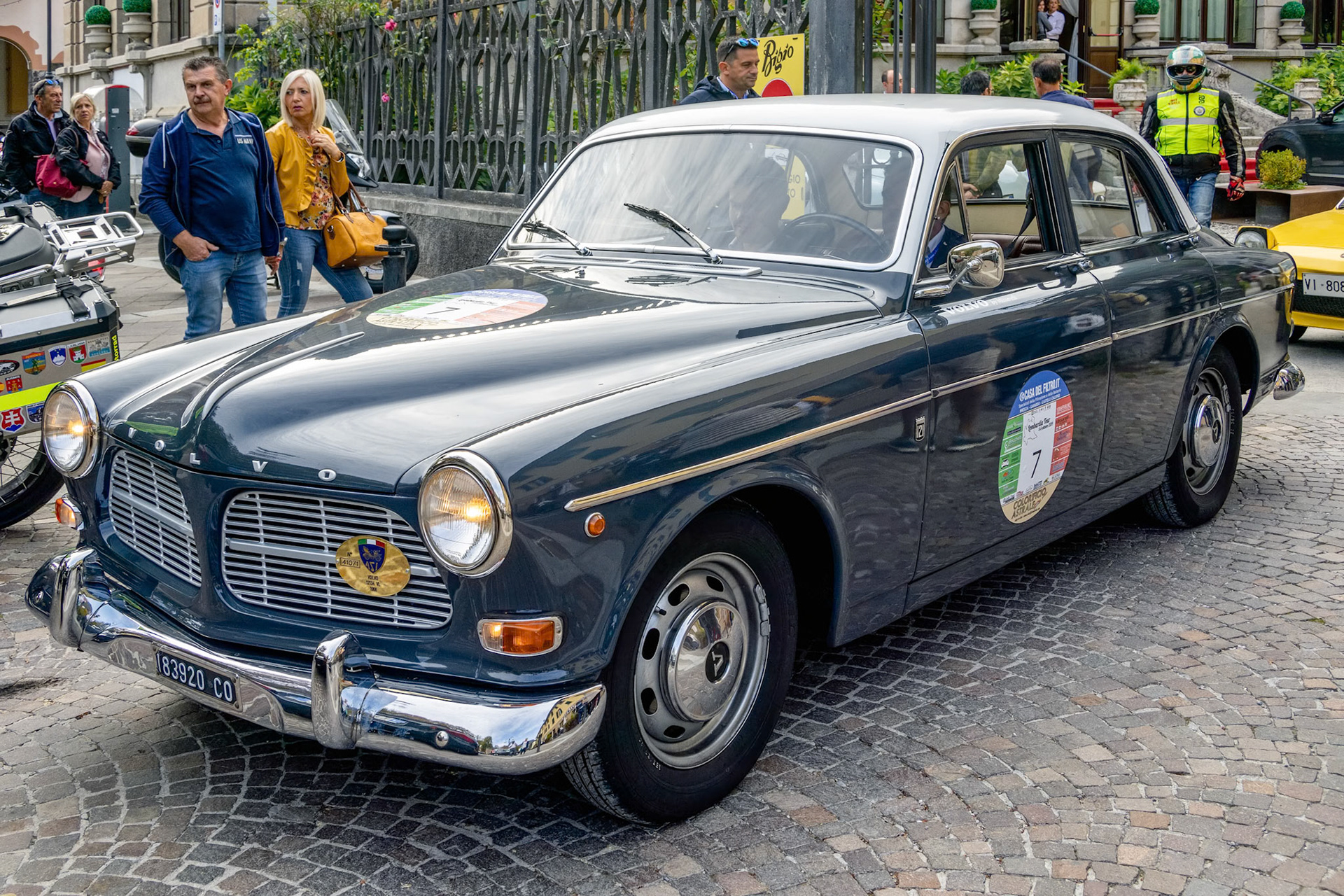SAN PELLEGRINO, LOMBARDY/ITALY - OCTOBER 5 : Start of the Lombardy car rally in San Pellegrino Lombardy Italy on October 5, 2019. Unidentified people