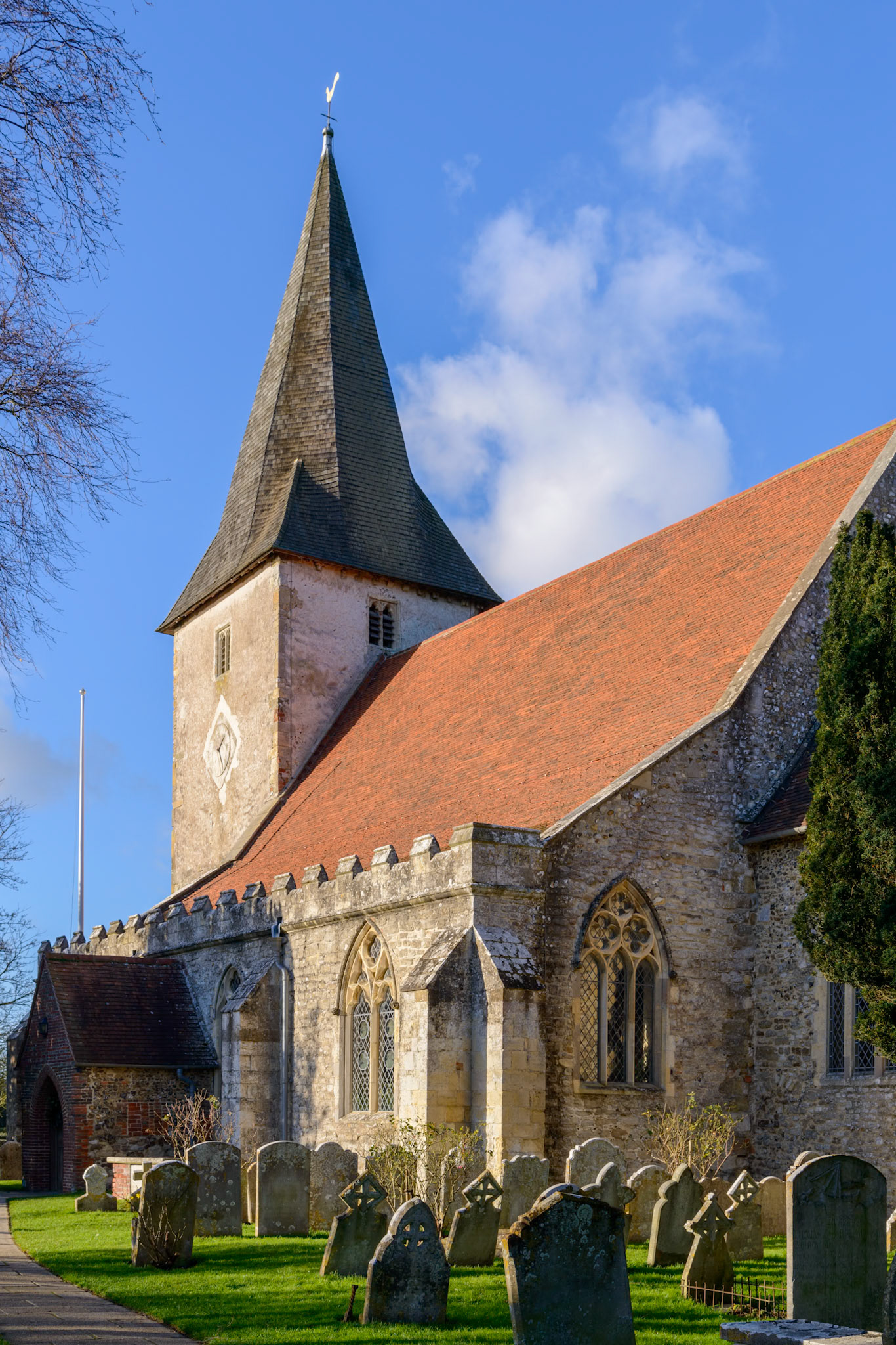 BOSHAM, WEST SUSSEX/UK - January 1 : Bosham Church bathed in winter sunshine in Bosham West Sussex on January 1, 2013