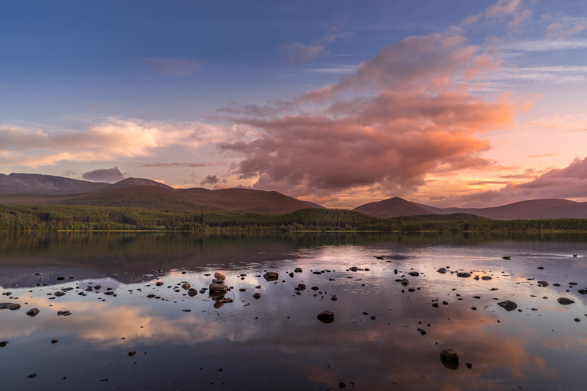 View of Loch Morlich at Sunset