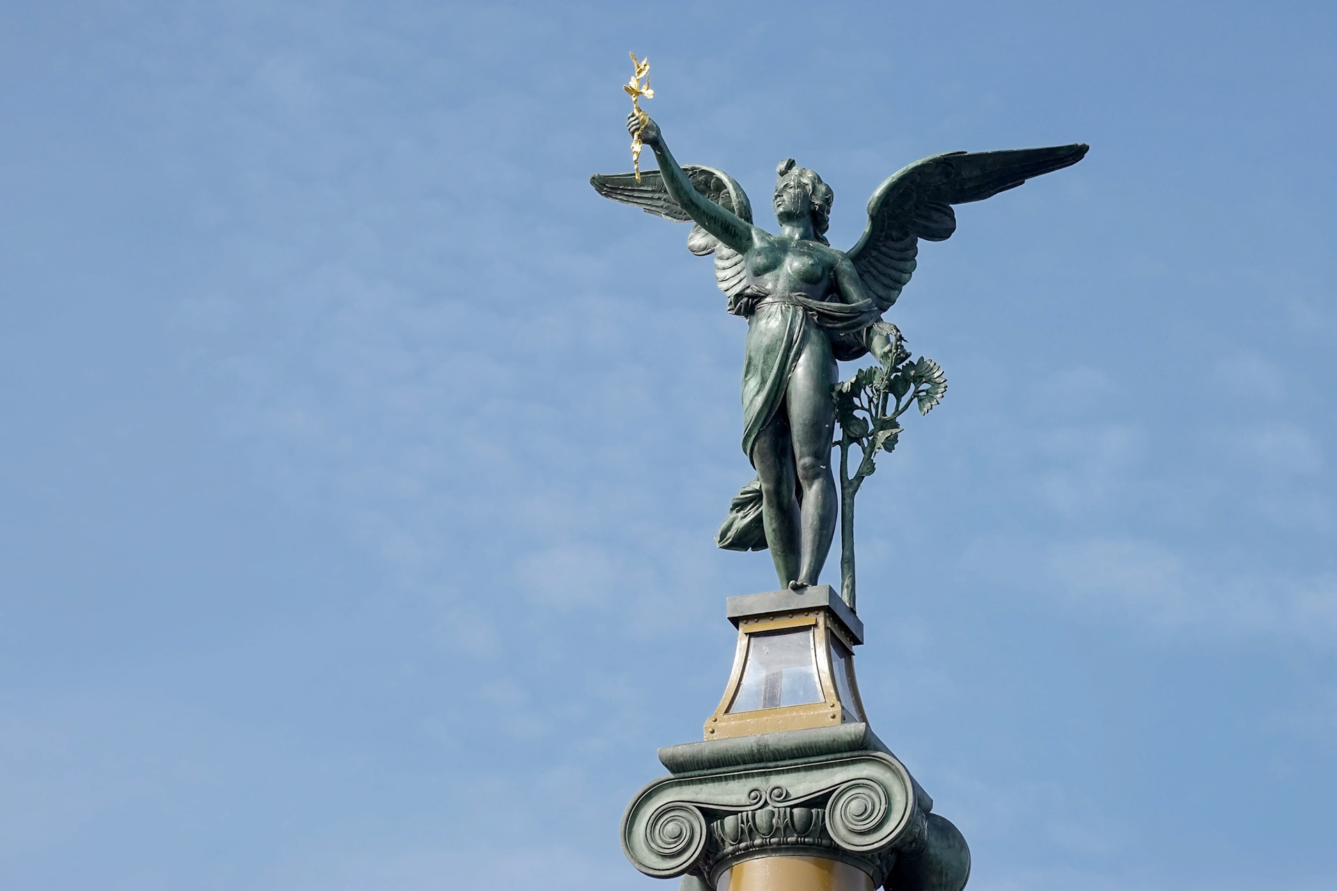 Angel on Top of a Column on the Cechuv Most Bridge in Prague