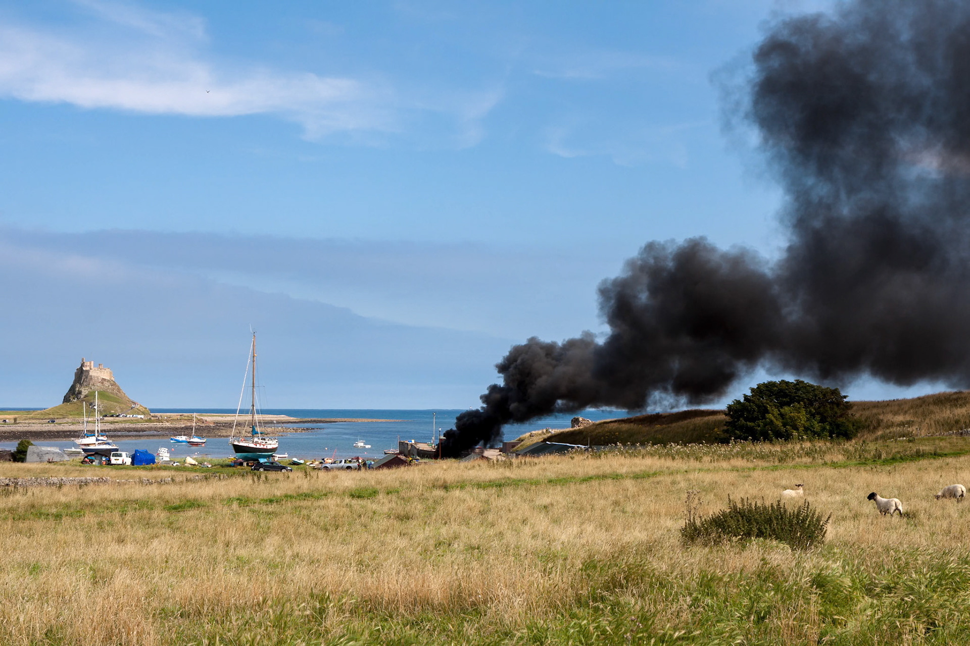 Fire on Holy Island of Lindisfarne Northumberland