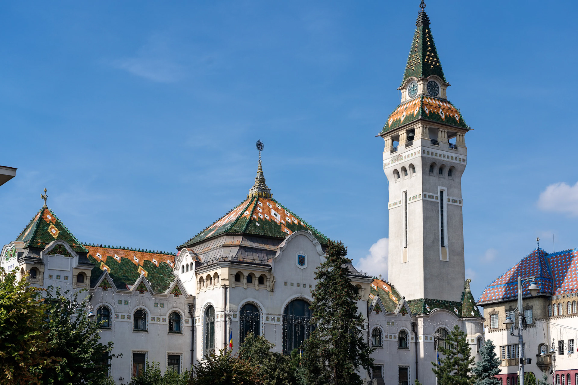 TARGU MURES, TRANSYLVANIA, ROMANIA - SEPTEMBER 17 : The Prefecture Tower in Targu Mures Transylvania Romania on September 17, 2018