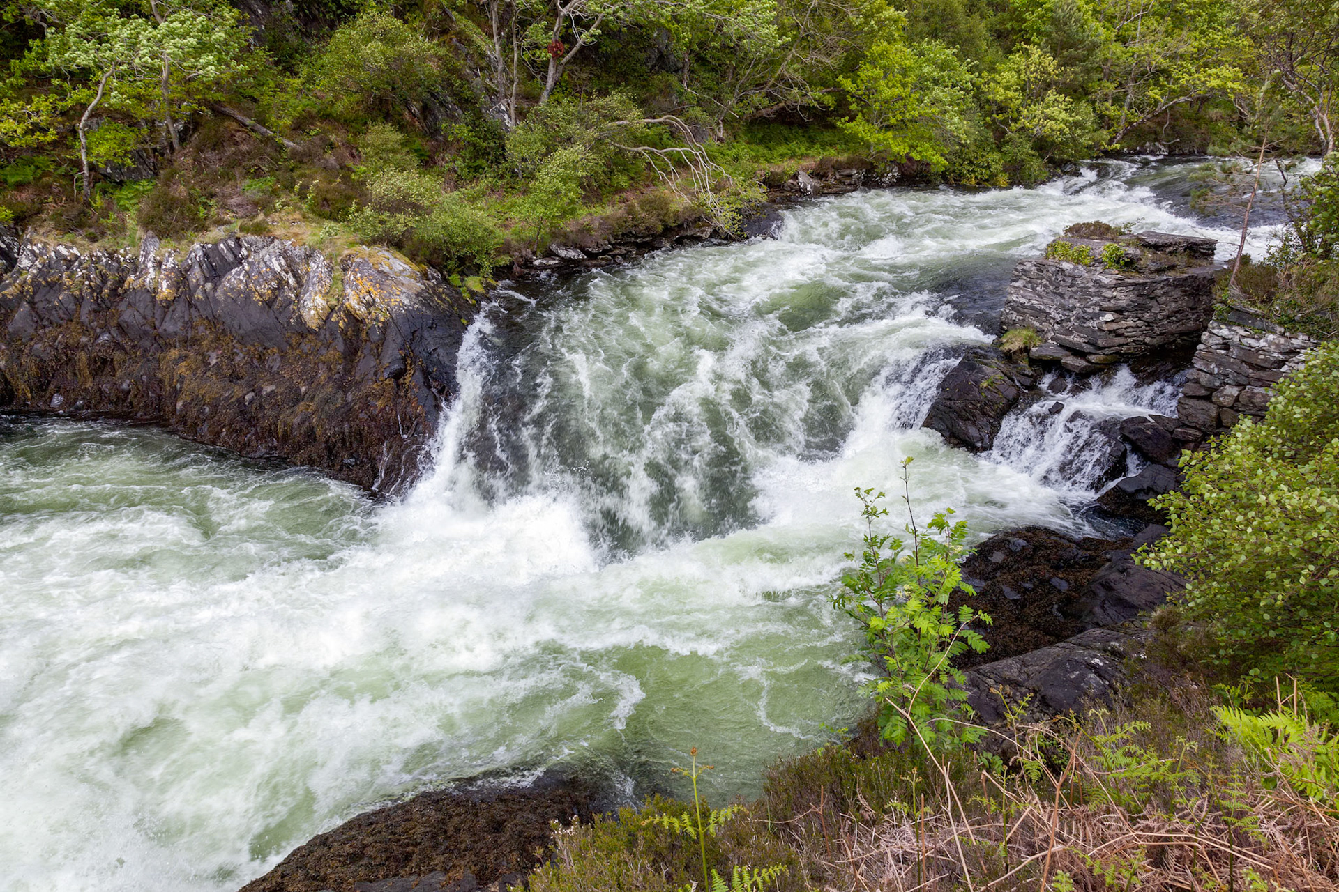Raging torrent pouring out of Loch Morar