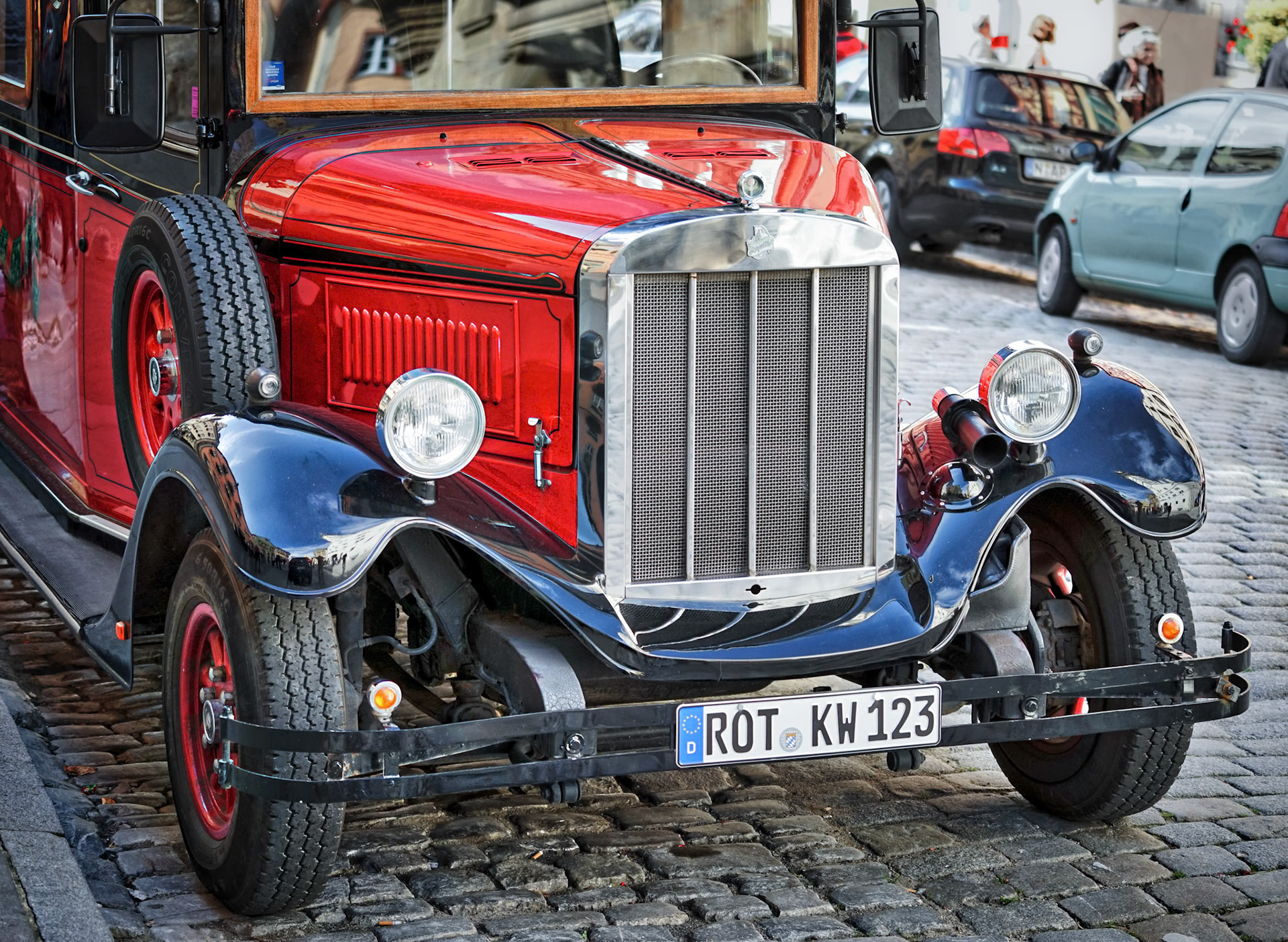 Old Fashioned Red Bus in Rothenburg