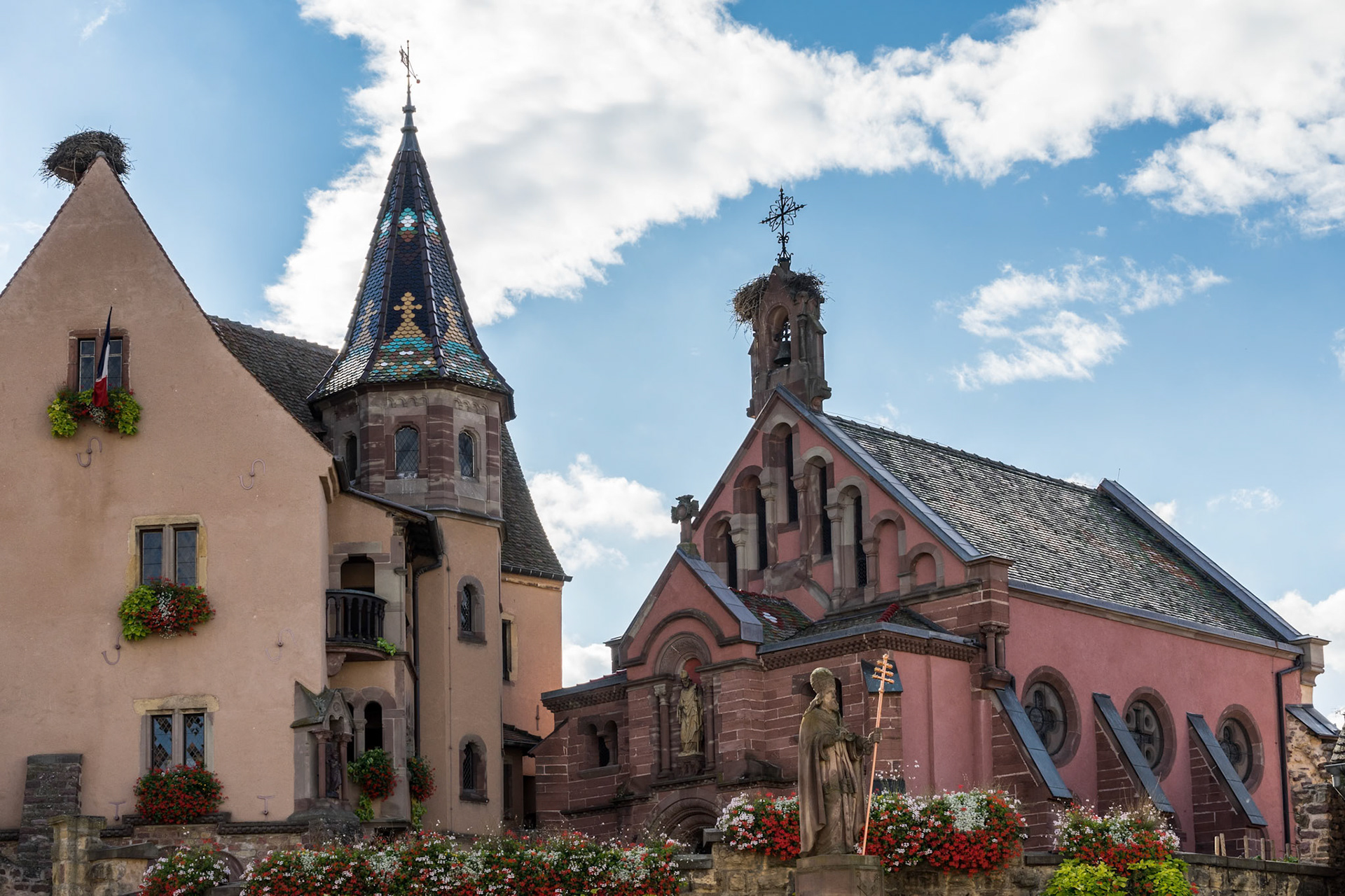 Chateau and St Leon Church in Eguisheim in Haut-Rhin Alsace