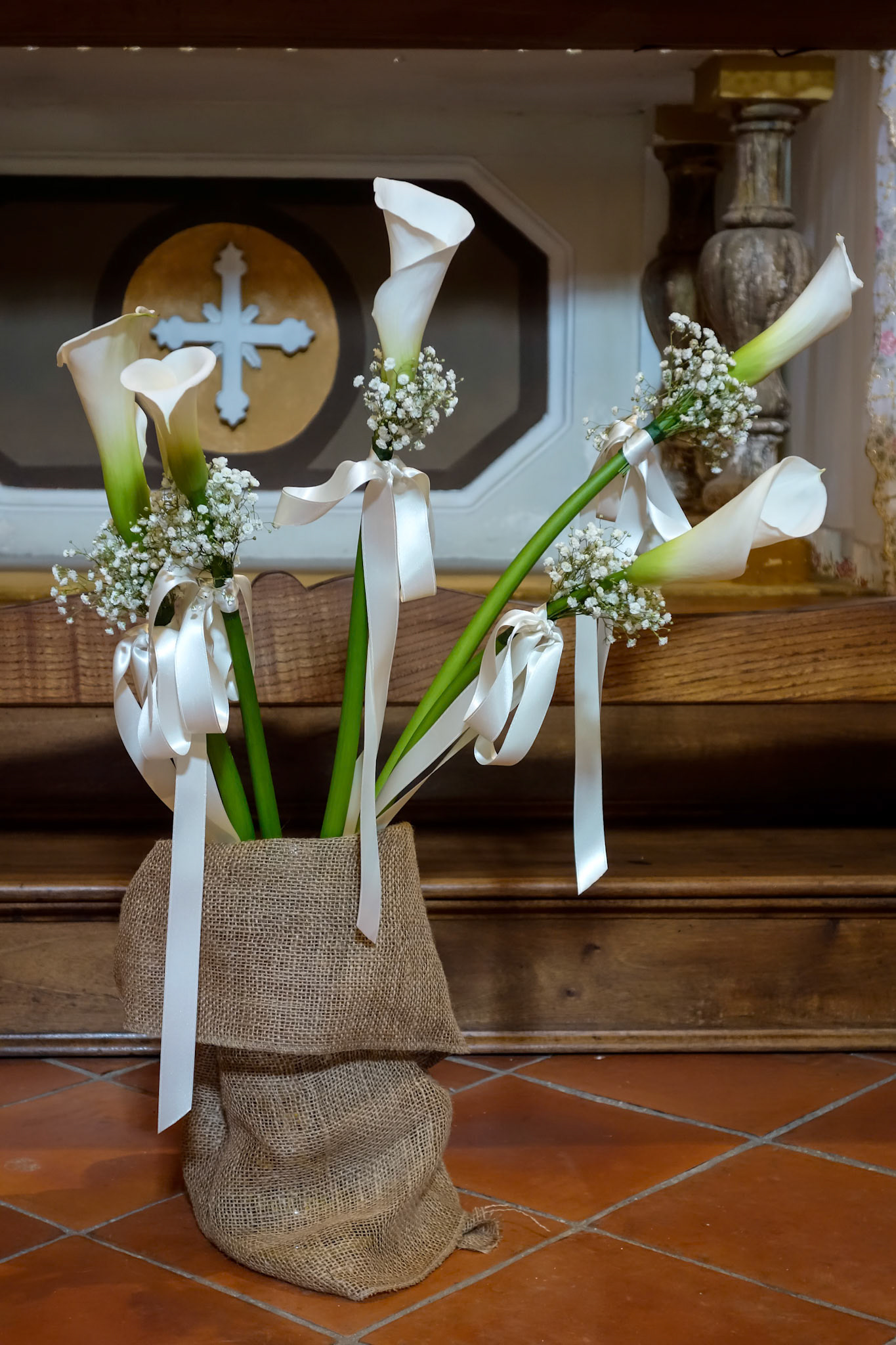 Peace Lilies on Display in a Church in Pienza