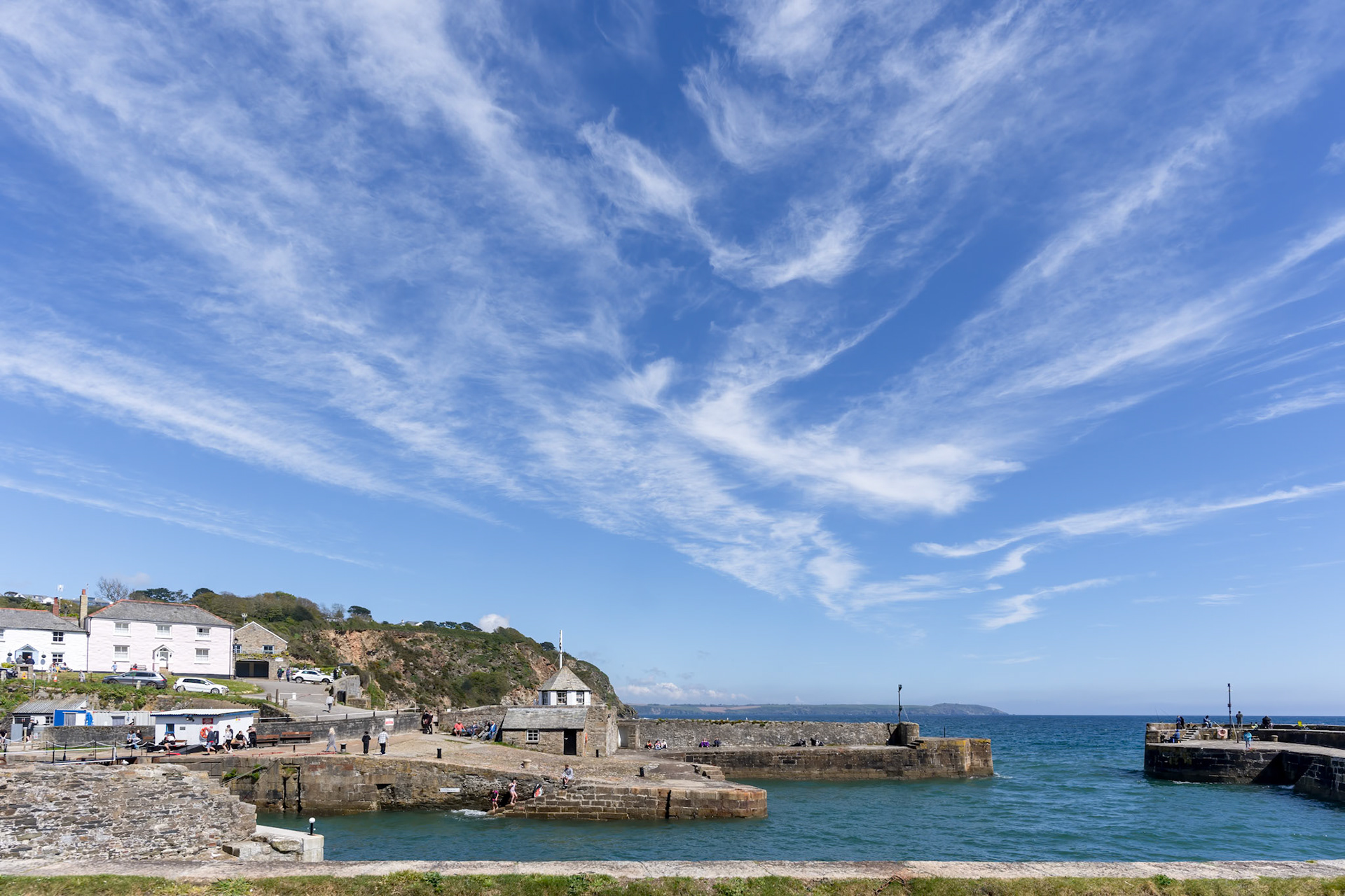 CHARLESTOWN, CORNWALL, UK, MAY 4. View of Charlestown harbour in Cornwall on May 4, 2024. Unidentified people