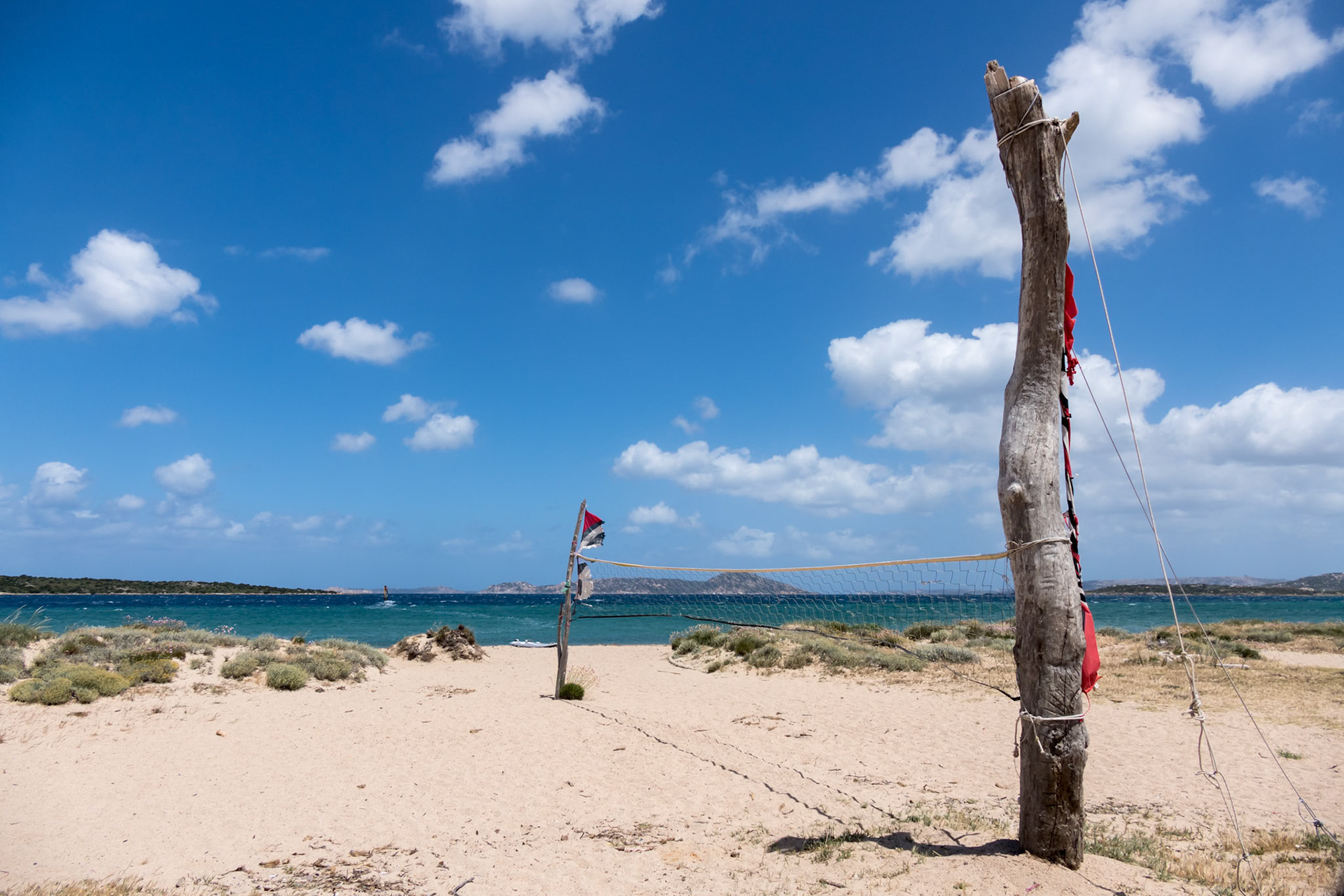 Beach volleyball net at Porto Liscia in Sardinia