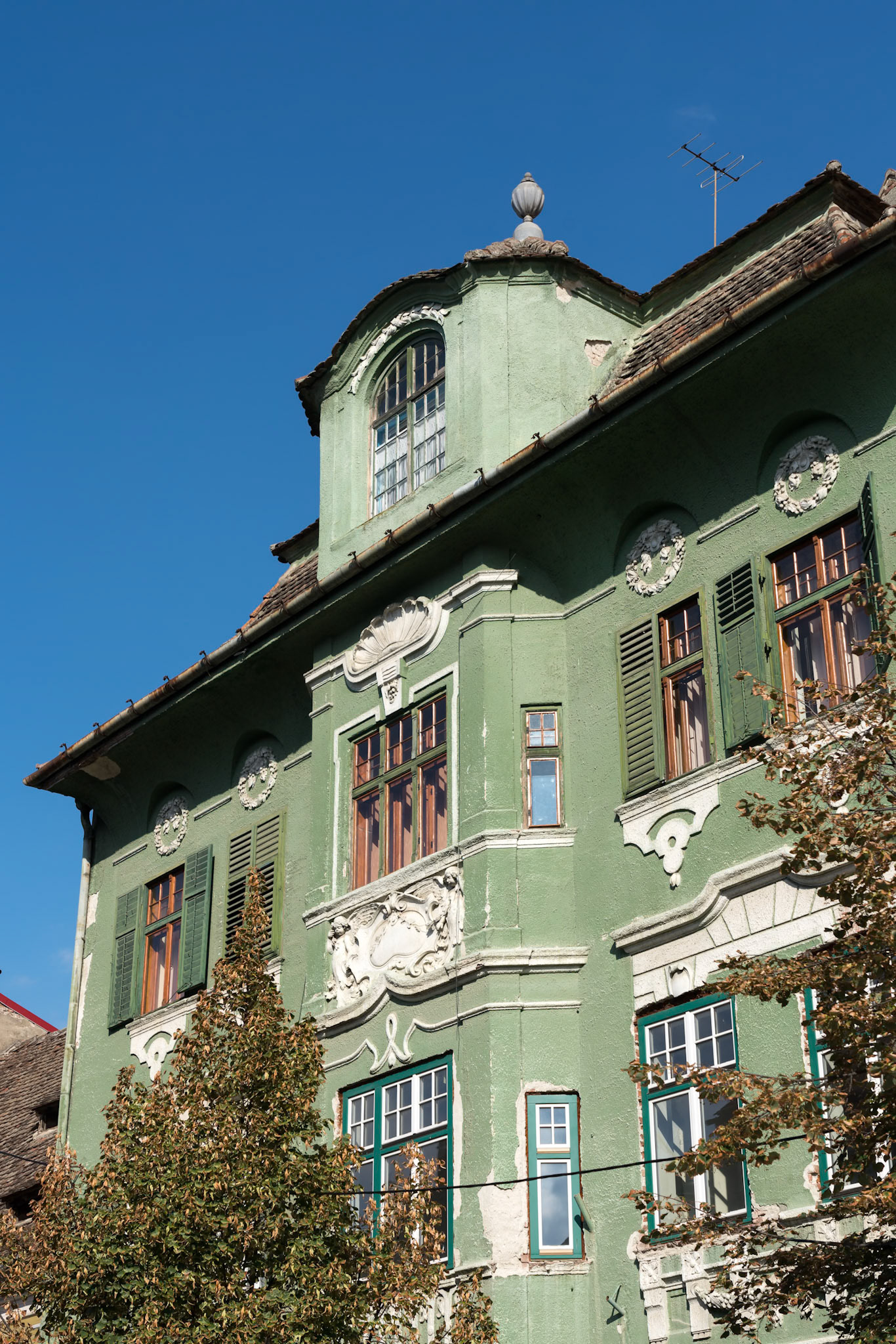 SIBIU, TRANSYLVANIA/ROMANIA - SEPTEMBER 16 : Exterior view of an apartment building in Sibiu Transylvania Romania on September 16, 2018